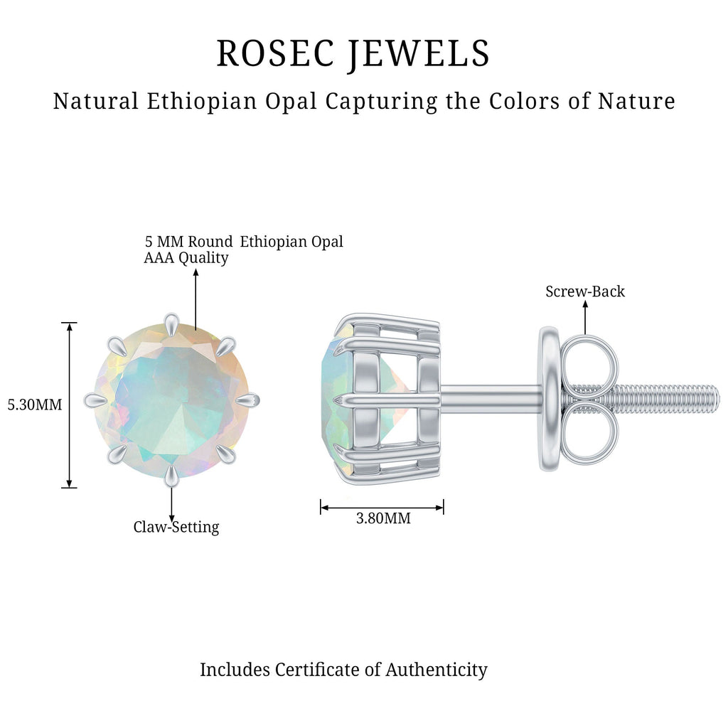Natural Ethiopian Opal Solitaire Stud Earrings