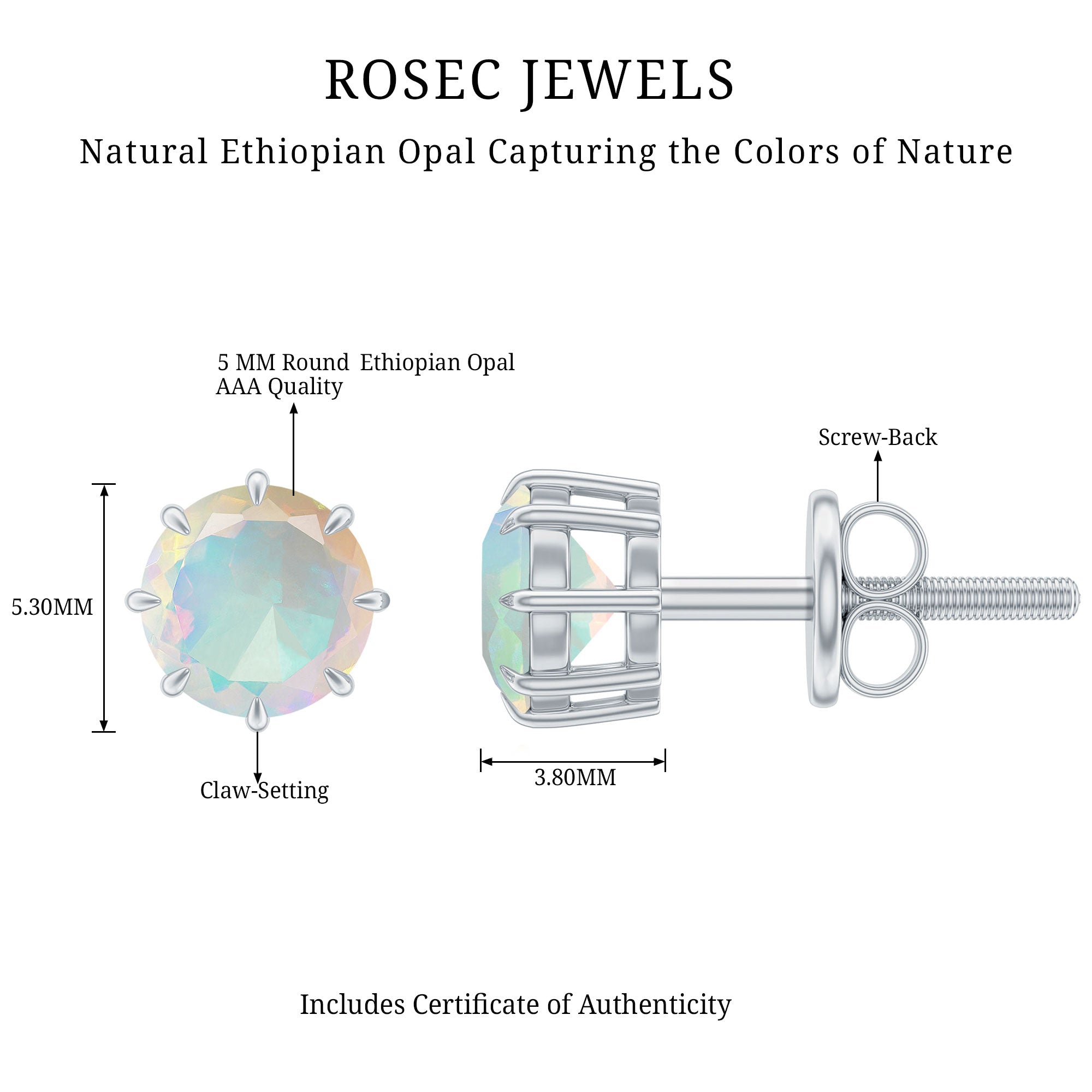 Natural Ethiopian Opal Solitaire Stud Earrings