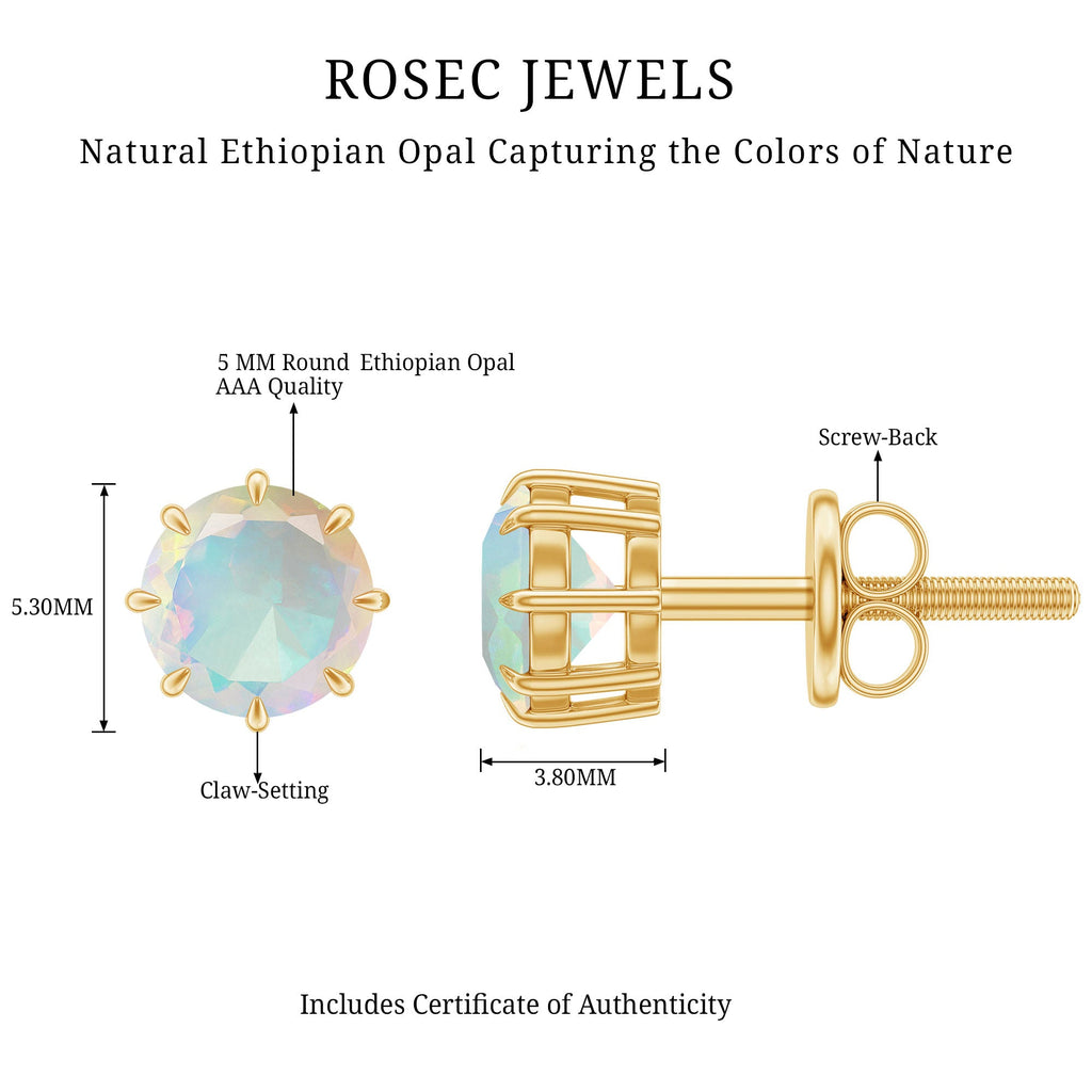 Natural Ethiopian Opal Solitaire Stud Earrings