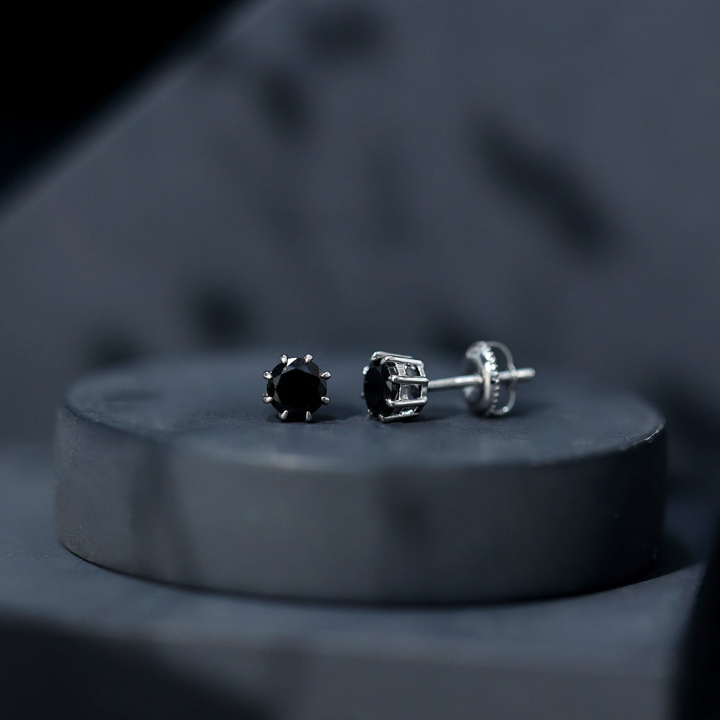 Solitaire 5MM Lab Created Black Diamond Stud Earrings