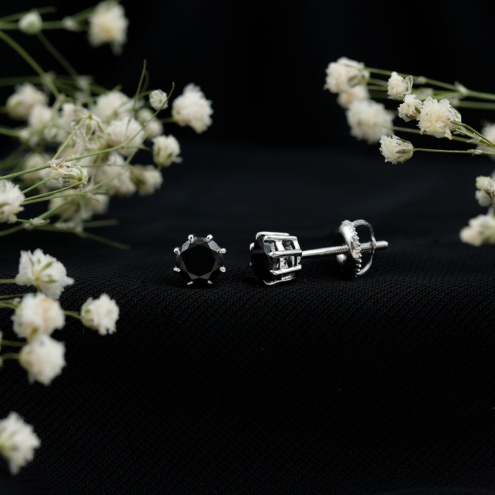 Solitaire 5MM Lab Created Black Diamond Stud Earrings