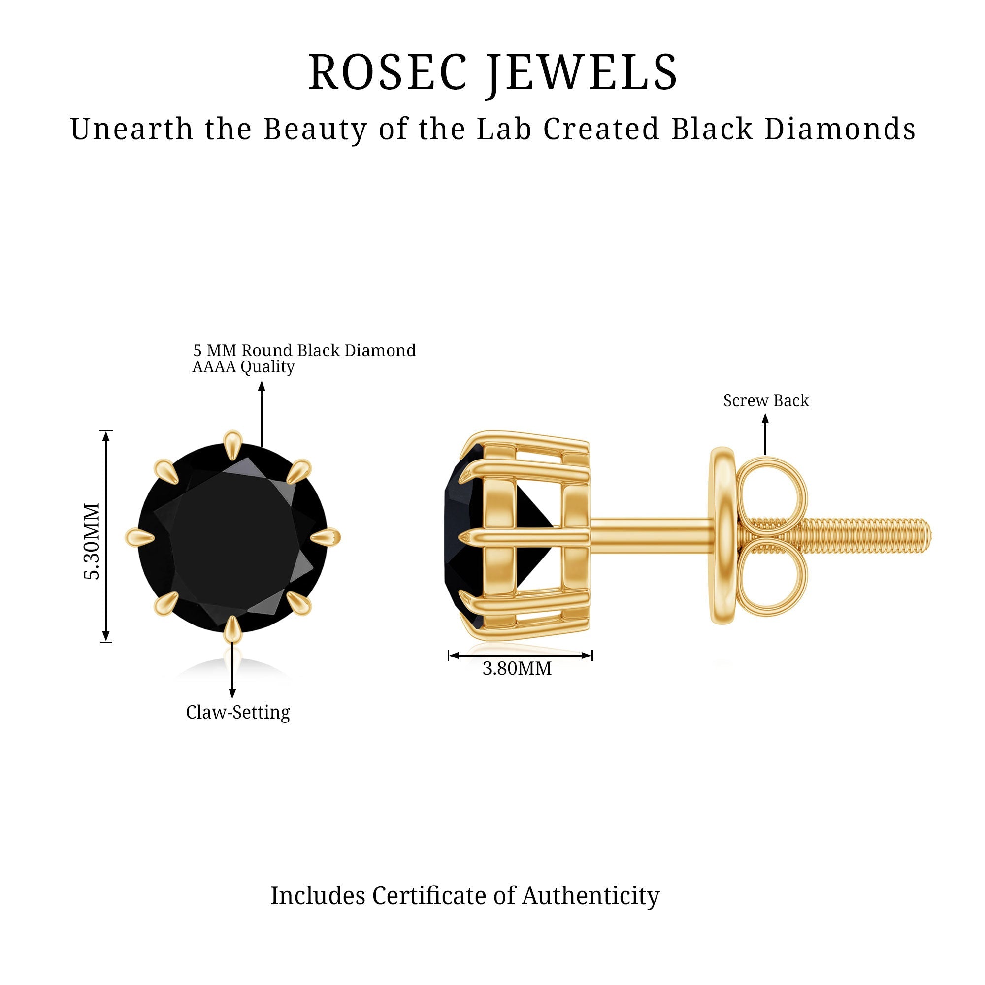 Solitaire 5MM Lab Created Black Diamond Stud Earrings