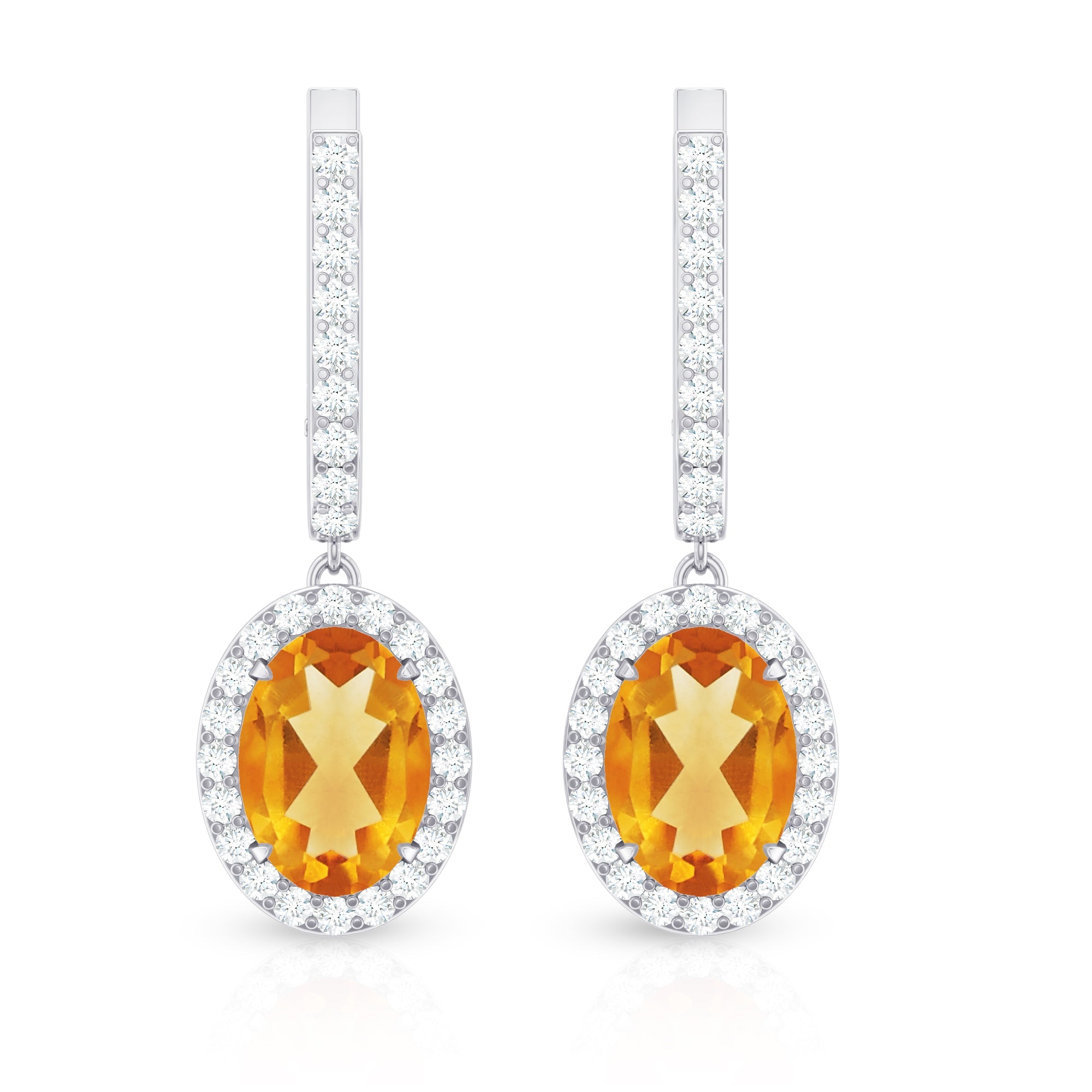 Genuine 6X8mm Oval Citrine Drop Earrings with Latch Back