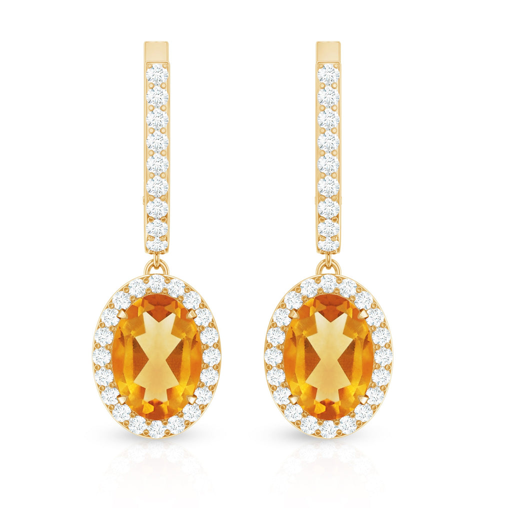 Genuine 6X8mm Oval Citrine Drop Earrings with Latch Back