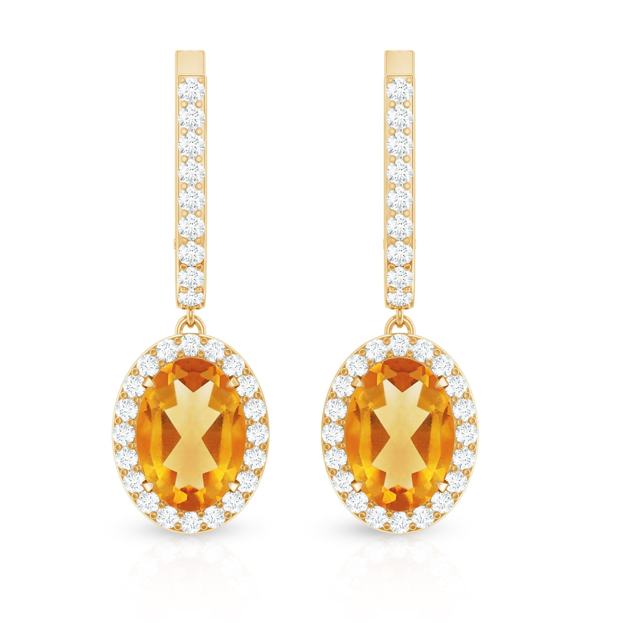 Genuine 6X8mm Oval Citrine Drop Earrings with Latch Back