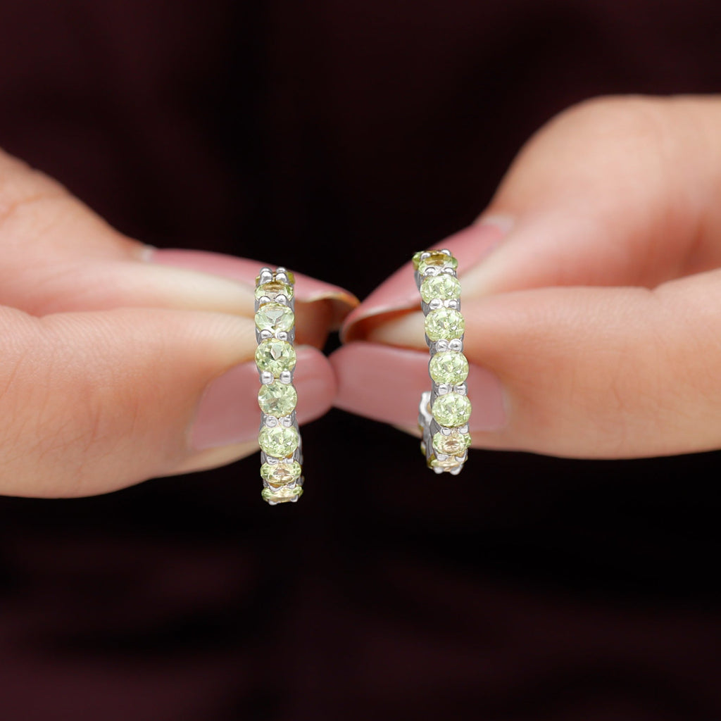 Natural 3.84 Carat Round Shape Peridot Hoop Earrings For Women