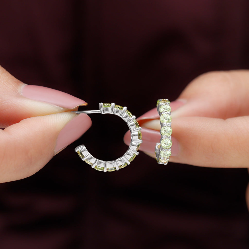 Natural 3.84 Carat Round Shape Peridot Hoop Earrings For Women