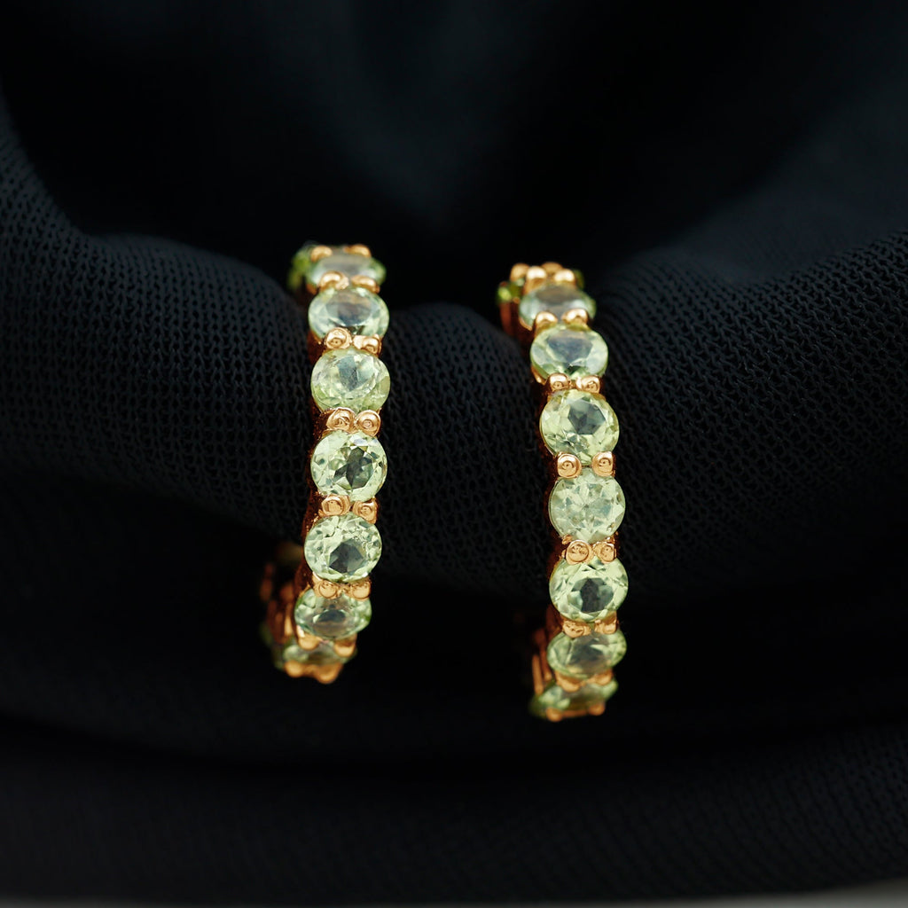 Natural 3.84 Carat Round Shape Peridot Hoop Earrings For Women