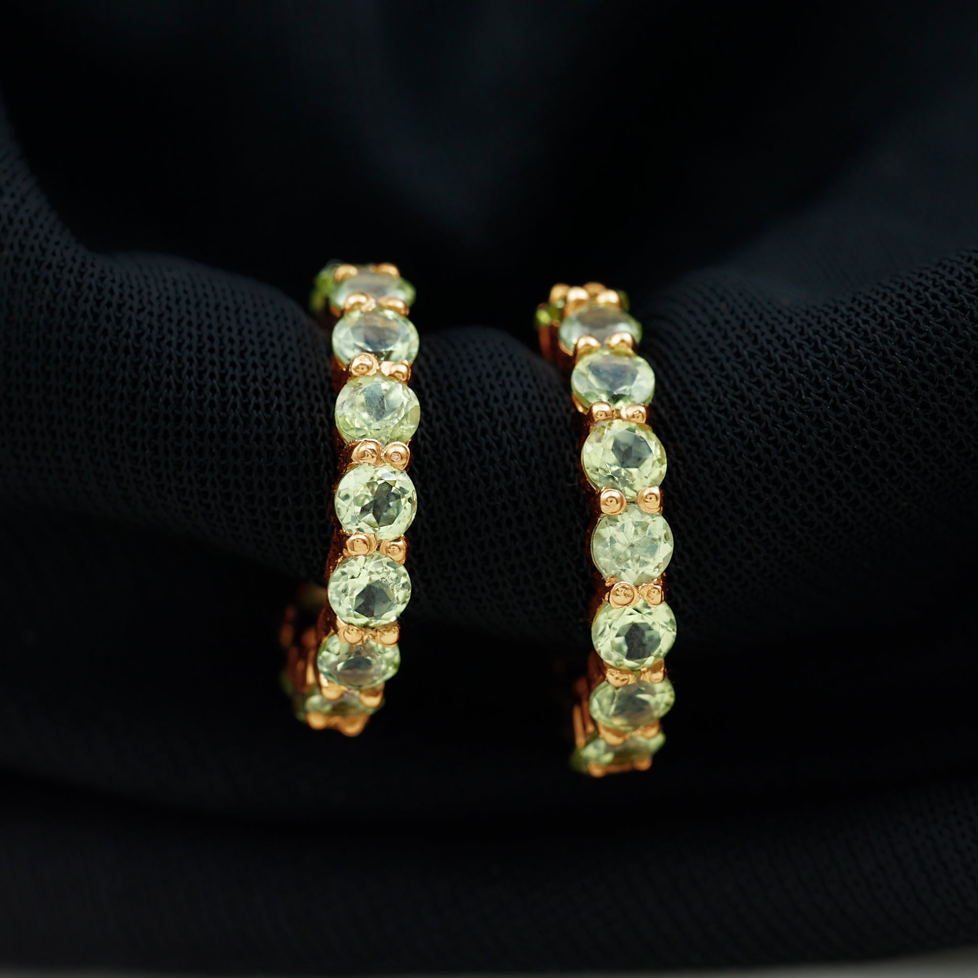 Natural 3.84 Carat Round Shape Peridot Hoop Earrings For Women