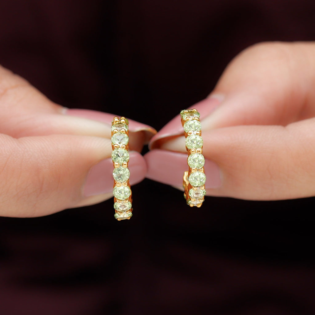 Natural 3.84 Carat Round Shape Peridot Hoop Earrings For Women