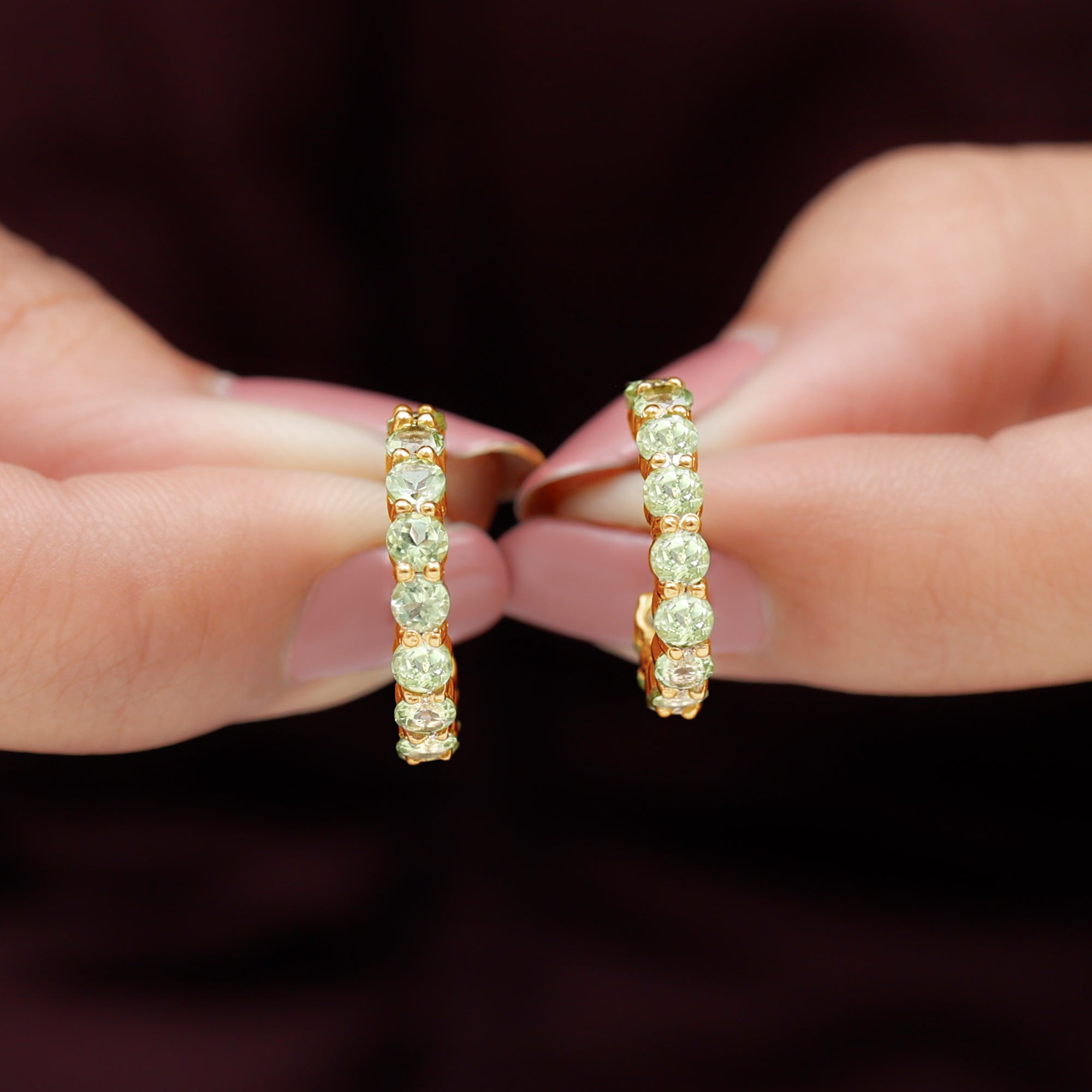 Natural 3.84 Carat Round Shape Peridot Hoop Earrings For Women