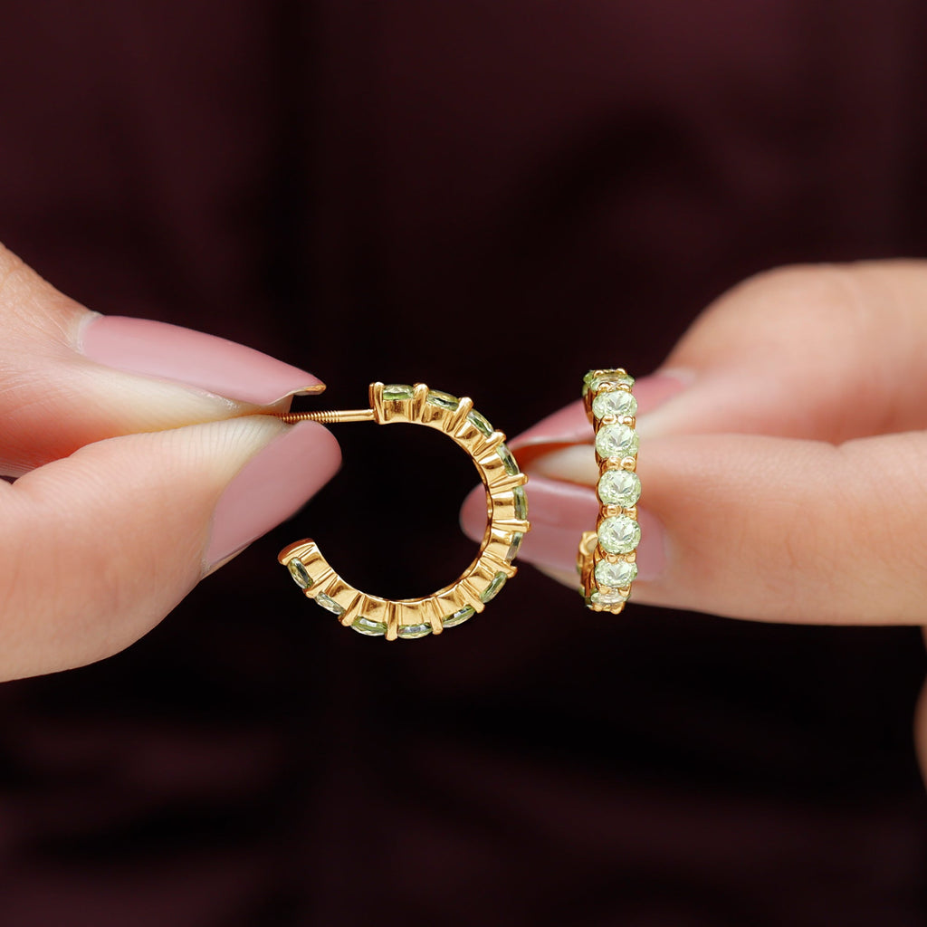Natural 3.84 Carat Round Shape Peridot Hoop Earrings For Women