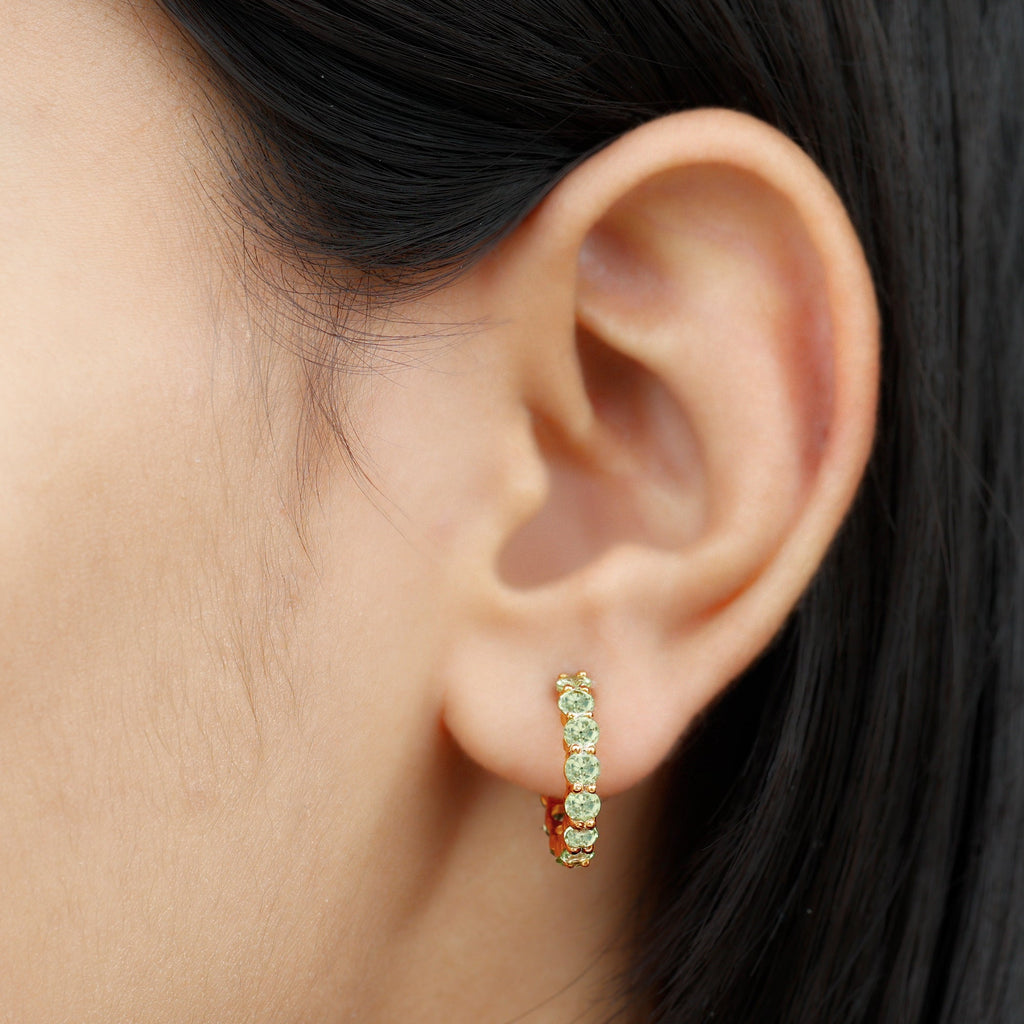 Natural 3.84 Carat Round Shape Peridot Hoop Earrings For Women