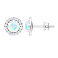 Round Ethiopian Opal and Diamond Halo Stud Earrings