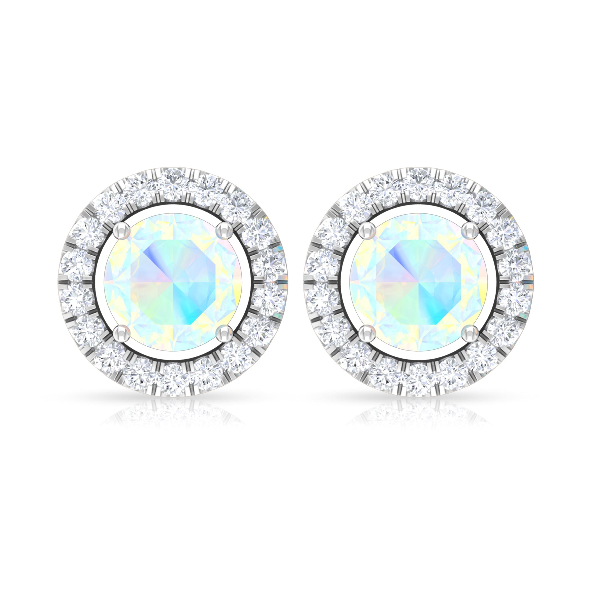 Round Ethiopian Opal and Diamond Halo Stud Earrings