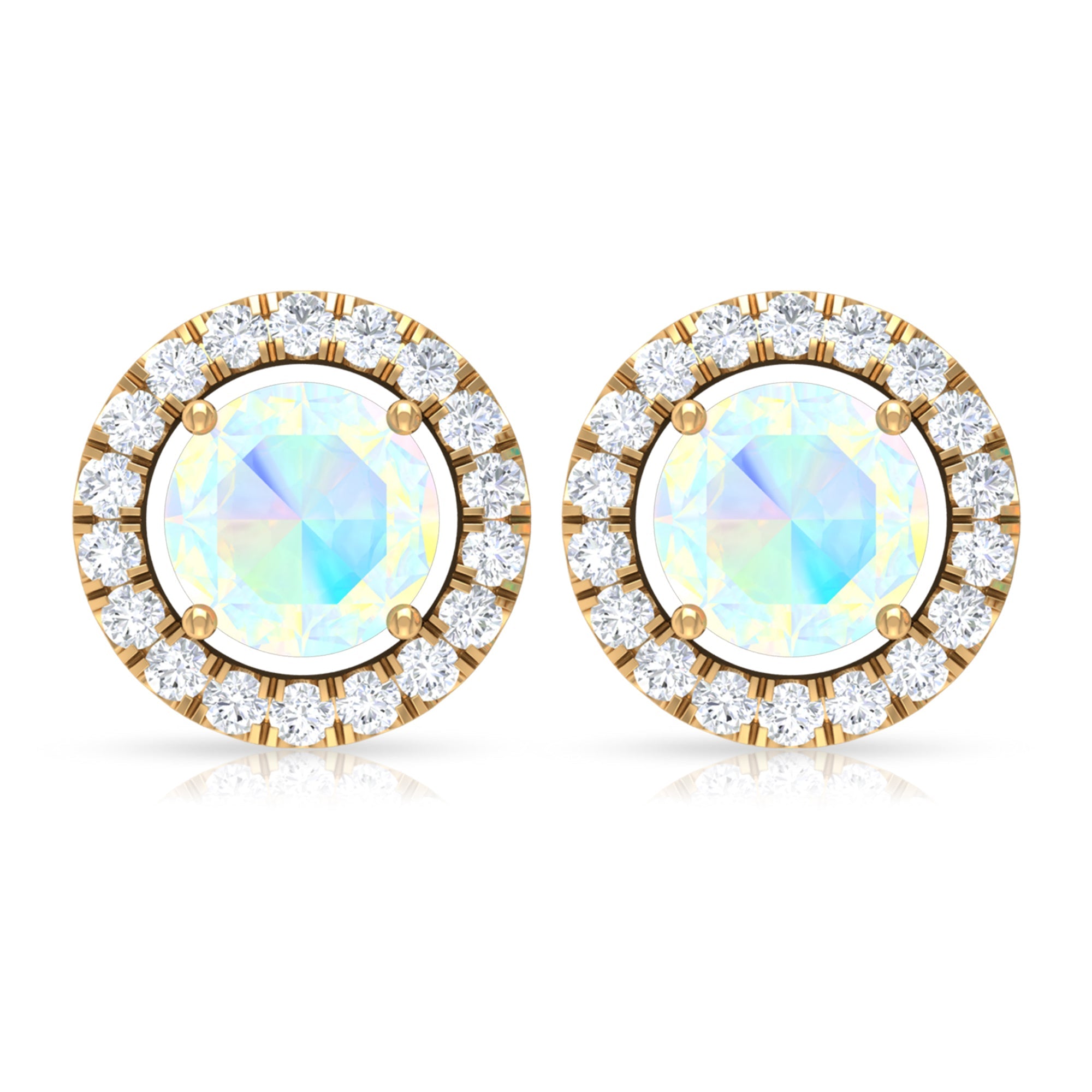 Round Ethiopian Opal and Diamond Halo Stud Earrings