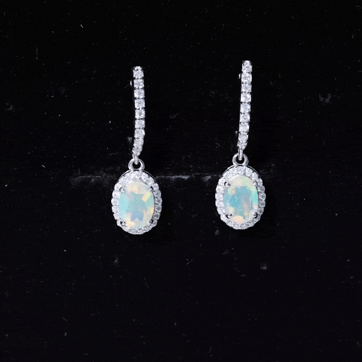 Natural Ethiopian Opal Hoop Drop Earrings with Moissanite