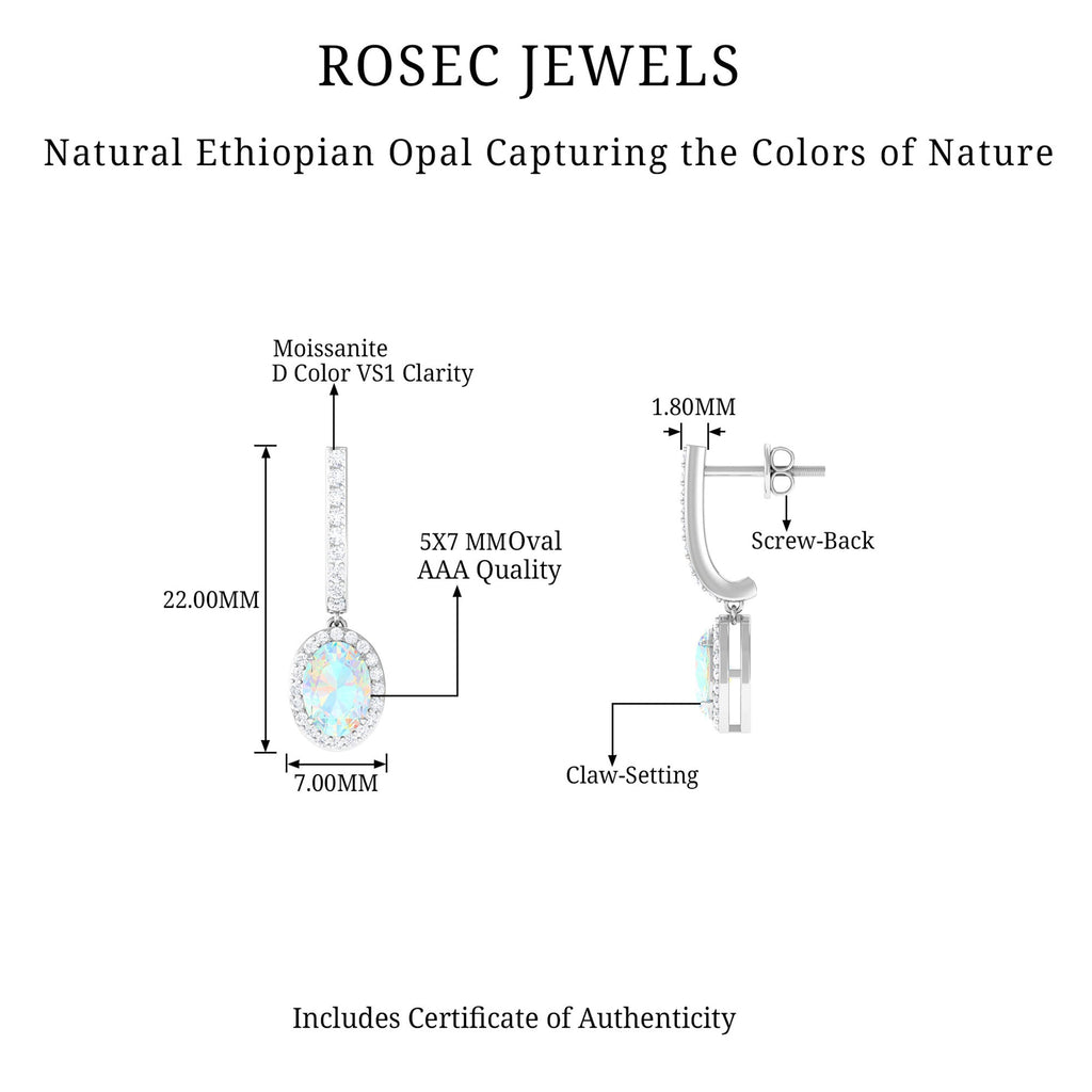 Natural Ethiopian Opal Hoop Drop Earrings with Moissanite