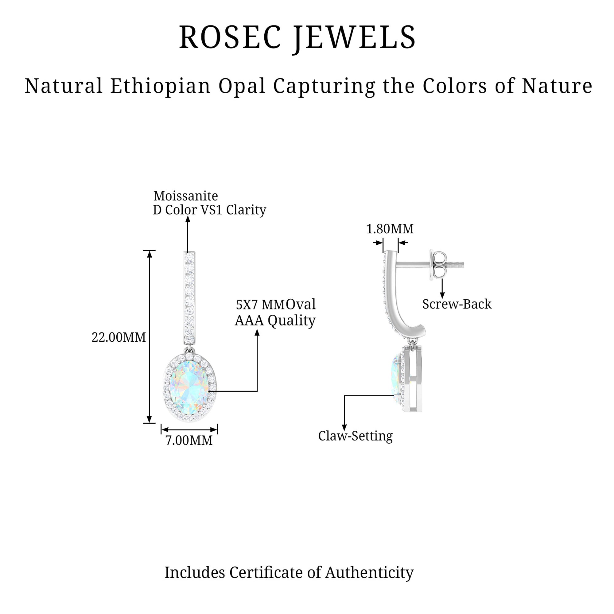Natural Ethiopian Opal Hoop Drop Earrings with Moissanite
