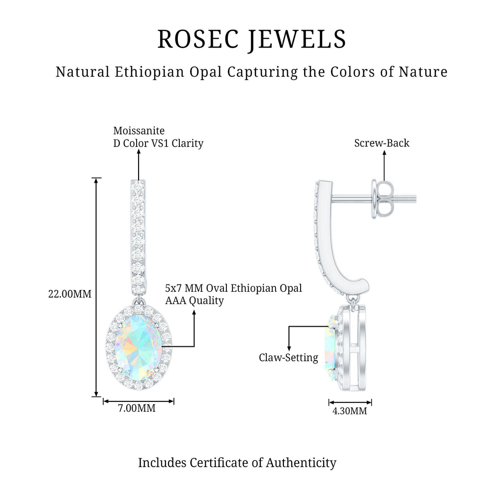 Natural Ethiopian Opal Hoop Drop Earrings with Moissanite