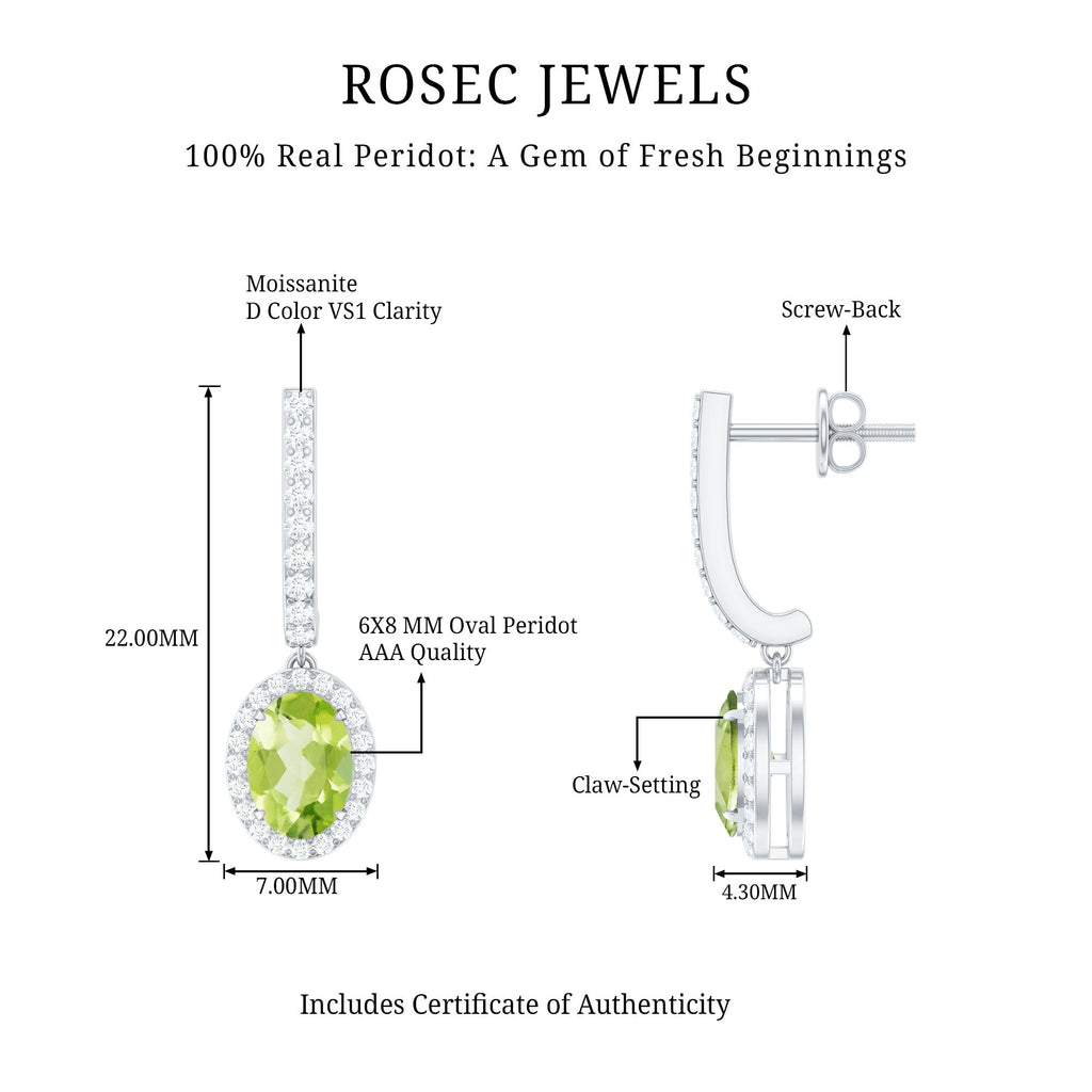 2 CT Claw Set Peridot and Moissanite Drop Hoop Earrings