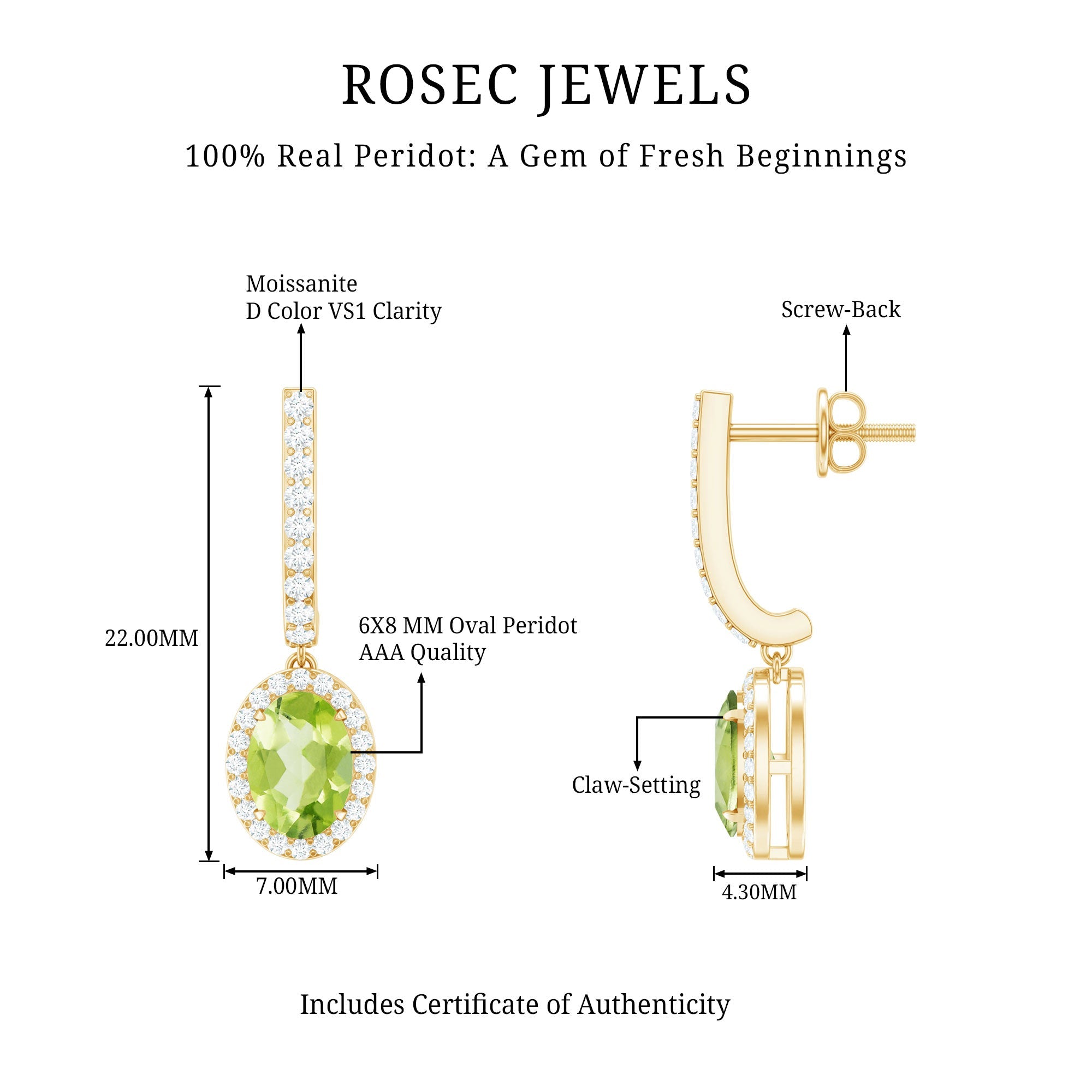 2 CT Claw Set Peridot and Moissanite Drop Hoop Earrings