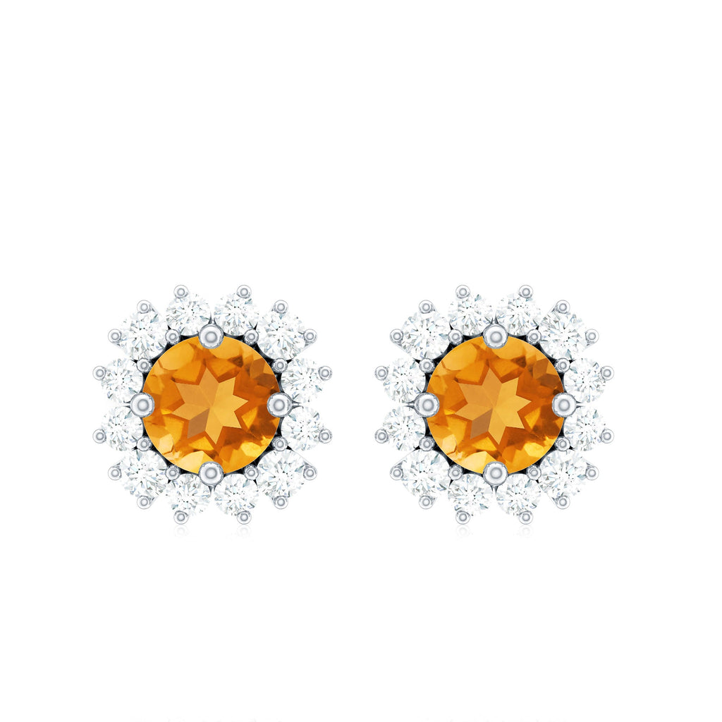 Genuine Citrine Diamond Earrings with Screw Back