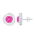 Lab Created Pink Sapphire Swirl Stud Earrings with Diamond