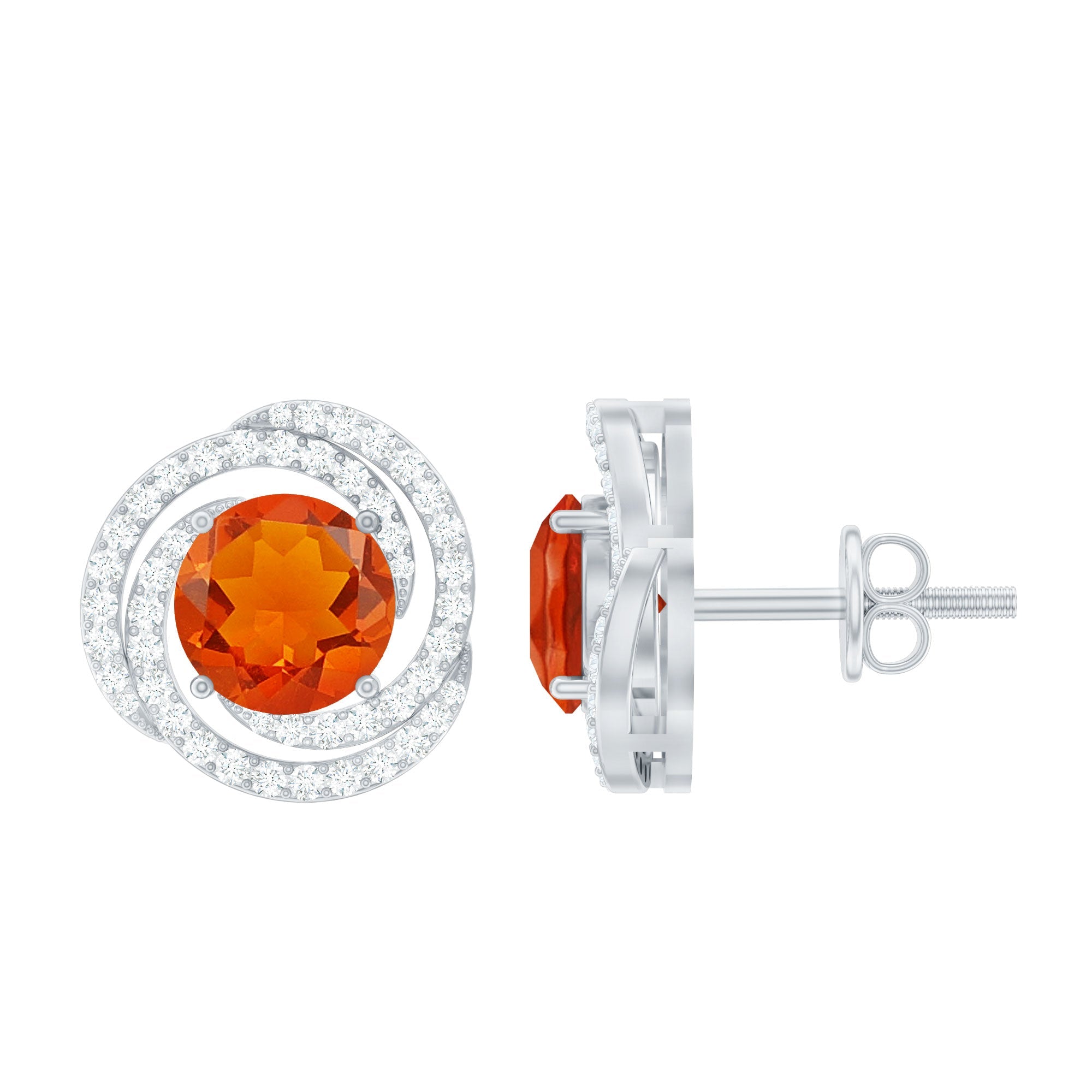 Real Fire Opal and Diamond Big Stud Earrings