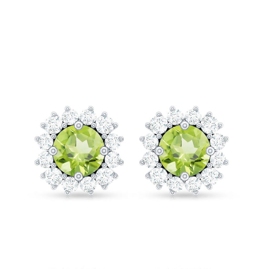 Natural 1 Carat Peridot Earrings with Diamond Halo for Women