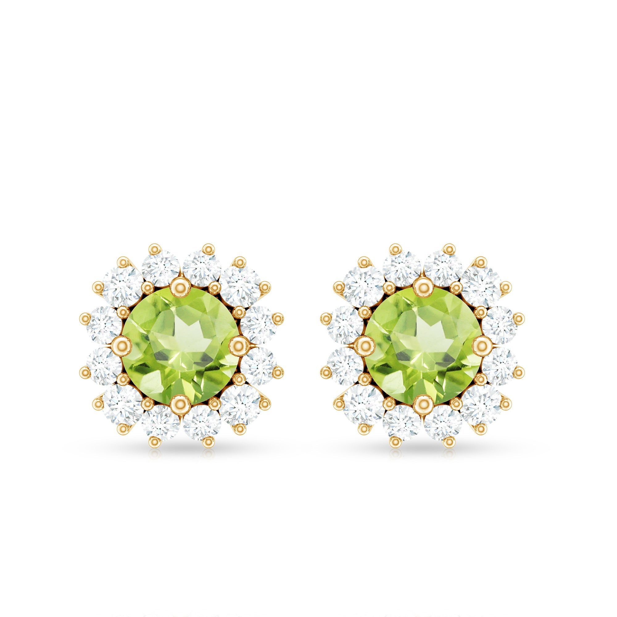 Natural 1 Carat Peridot Earrings with Diamond Halo for Women