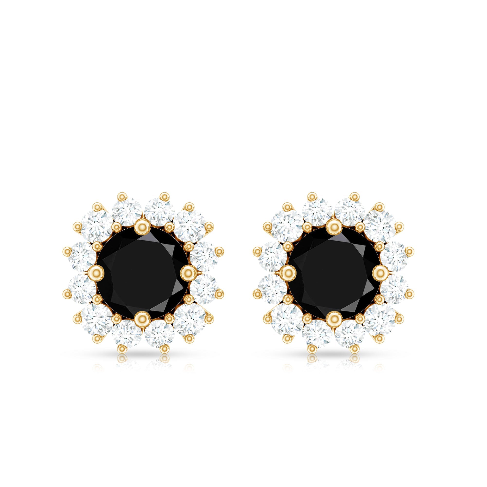 Natural Black Spinel Diamond Stud Earrings with Screw Back