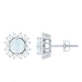 Genuine 0.7 Carat Moonstone Stud Earrings with Diamond Halo