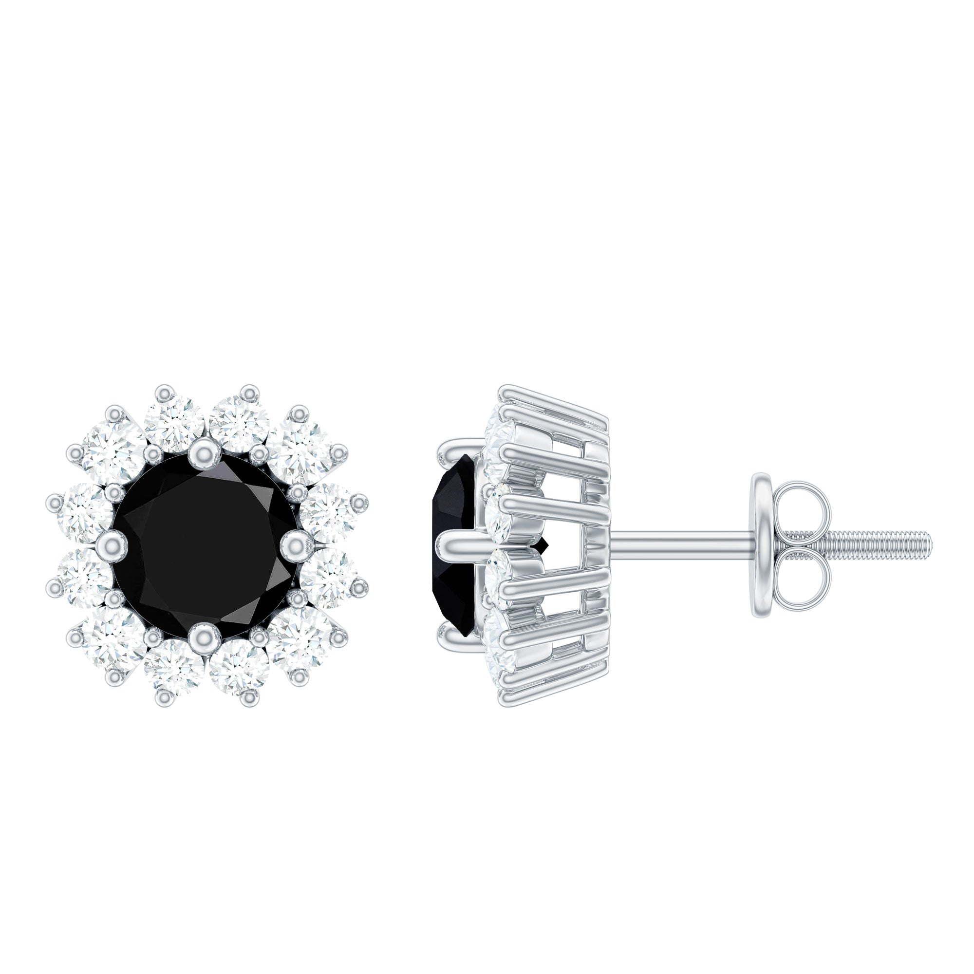 Round Lab Created Black and White Diamond Halo Stud Earrings