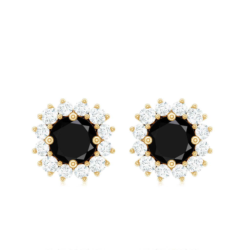 Round Lab Created Black and White Diamond Halo Stud Earrings