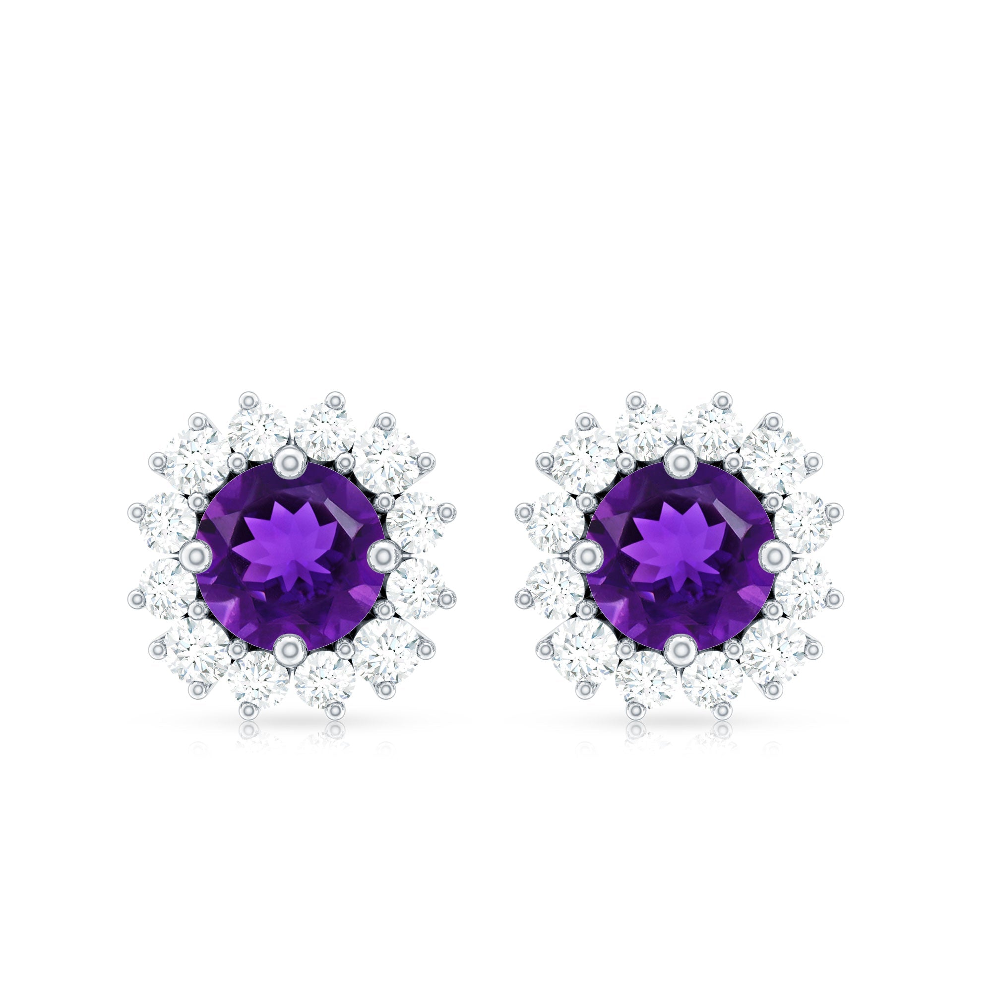 Classic Amethyst Stud Earrings with Diamond Halo