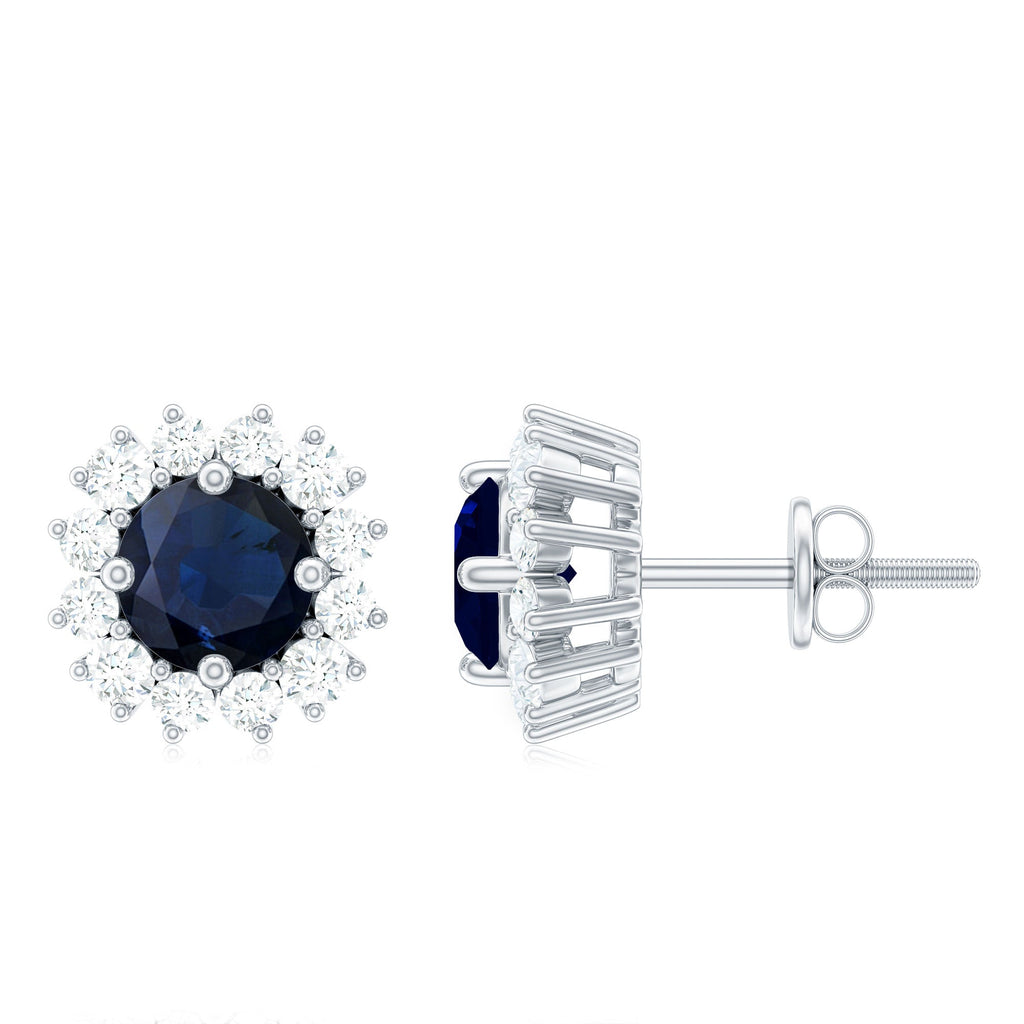 Genuine Blue Sapphire Diamond Earrings with Screw Back