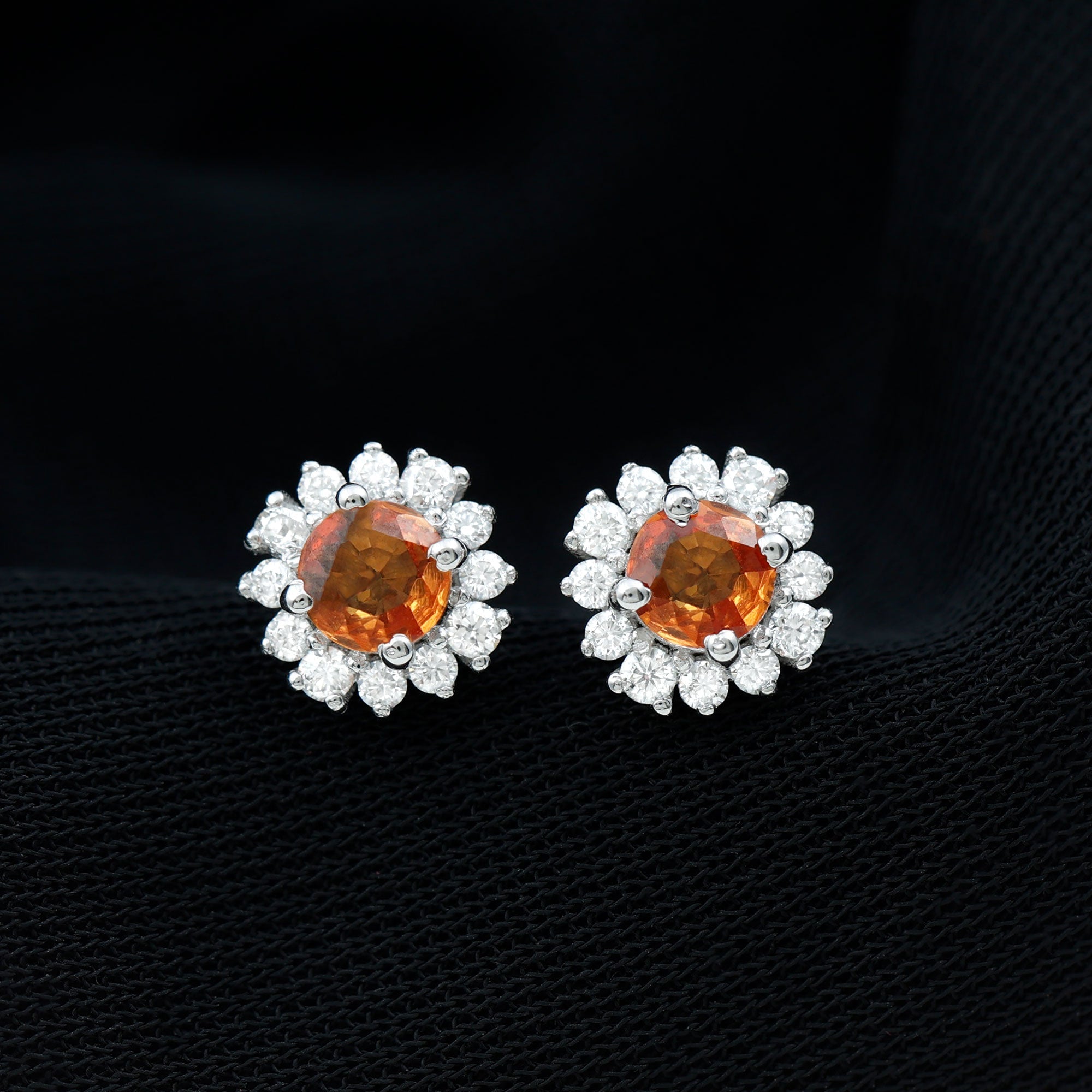 Lab Created Orange Sapphire and Diamond Stud Earrings