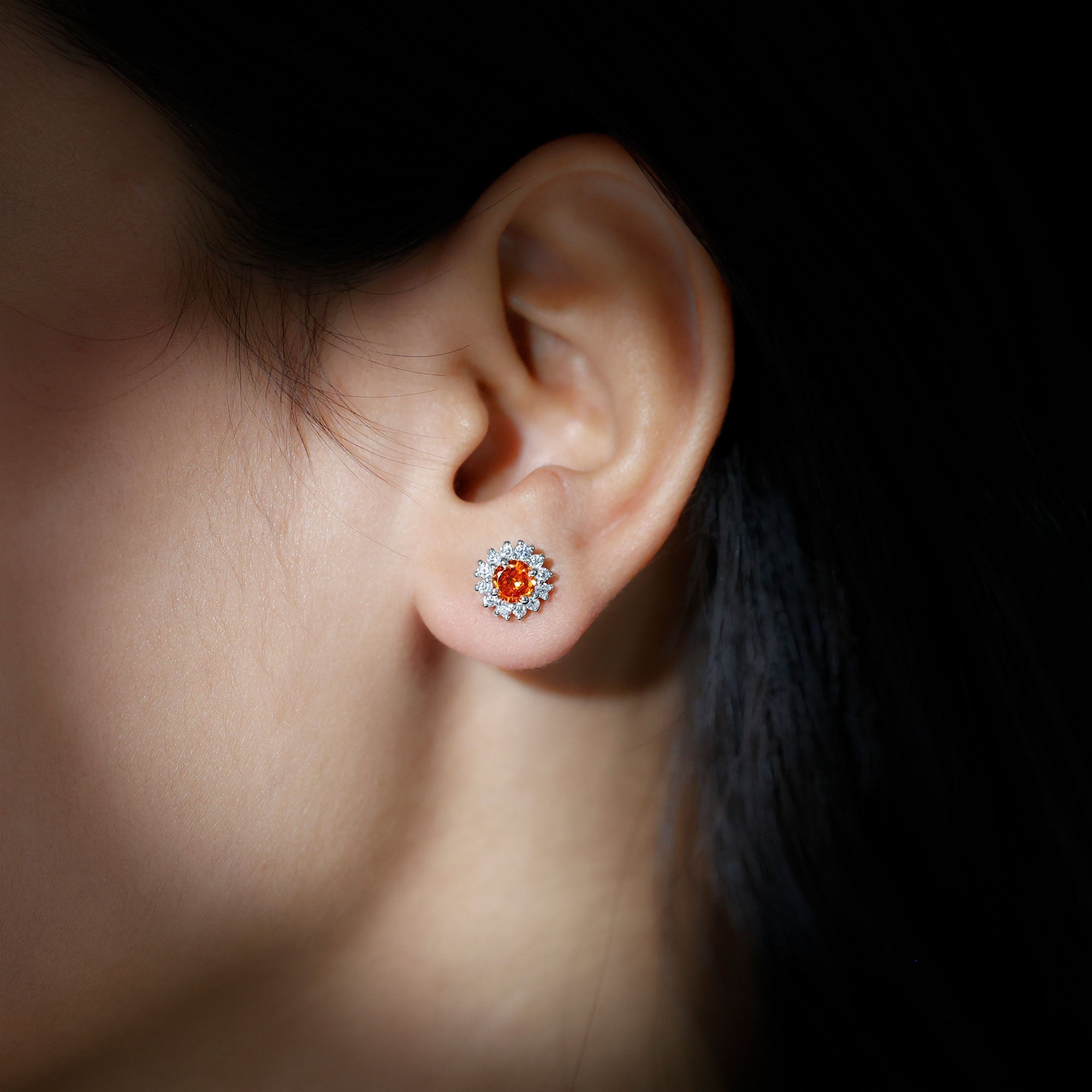 Lab Created Orange Sapphire and Diamond Stud Earrings