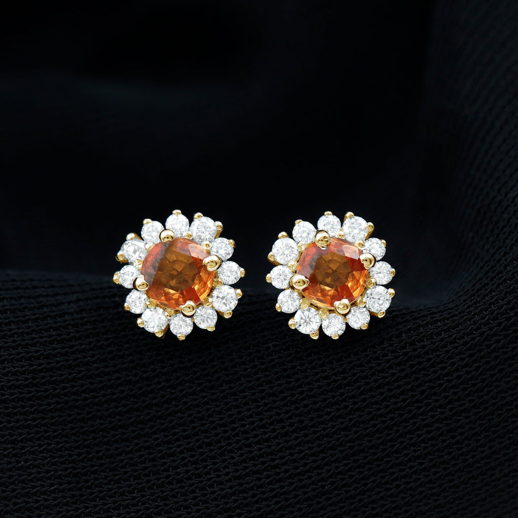 Lab Created Orange Sapphire and Diamond Stud Earrings