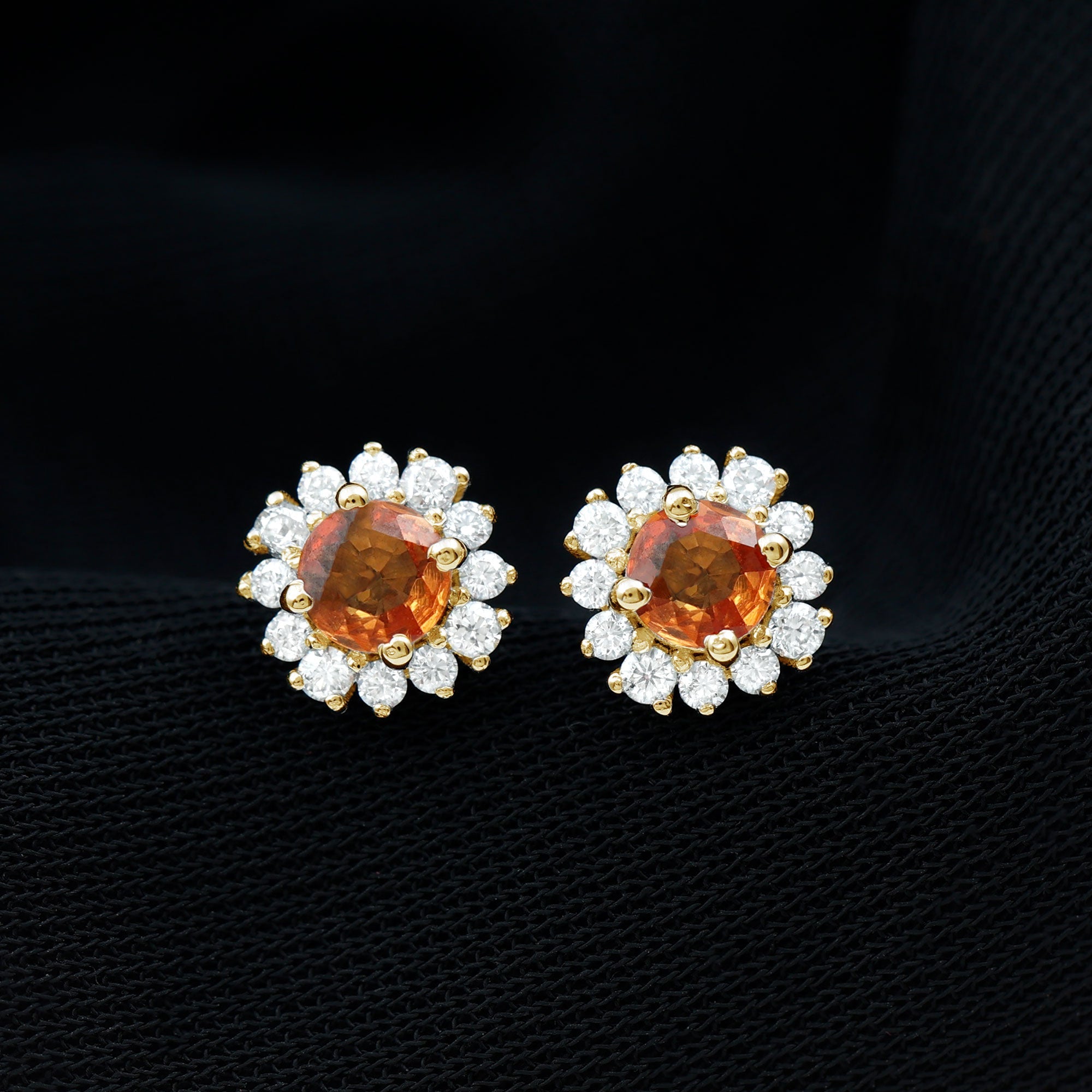 Lab Created Orange Sapphire and Diamond Stud Earrings