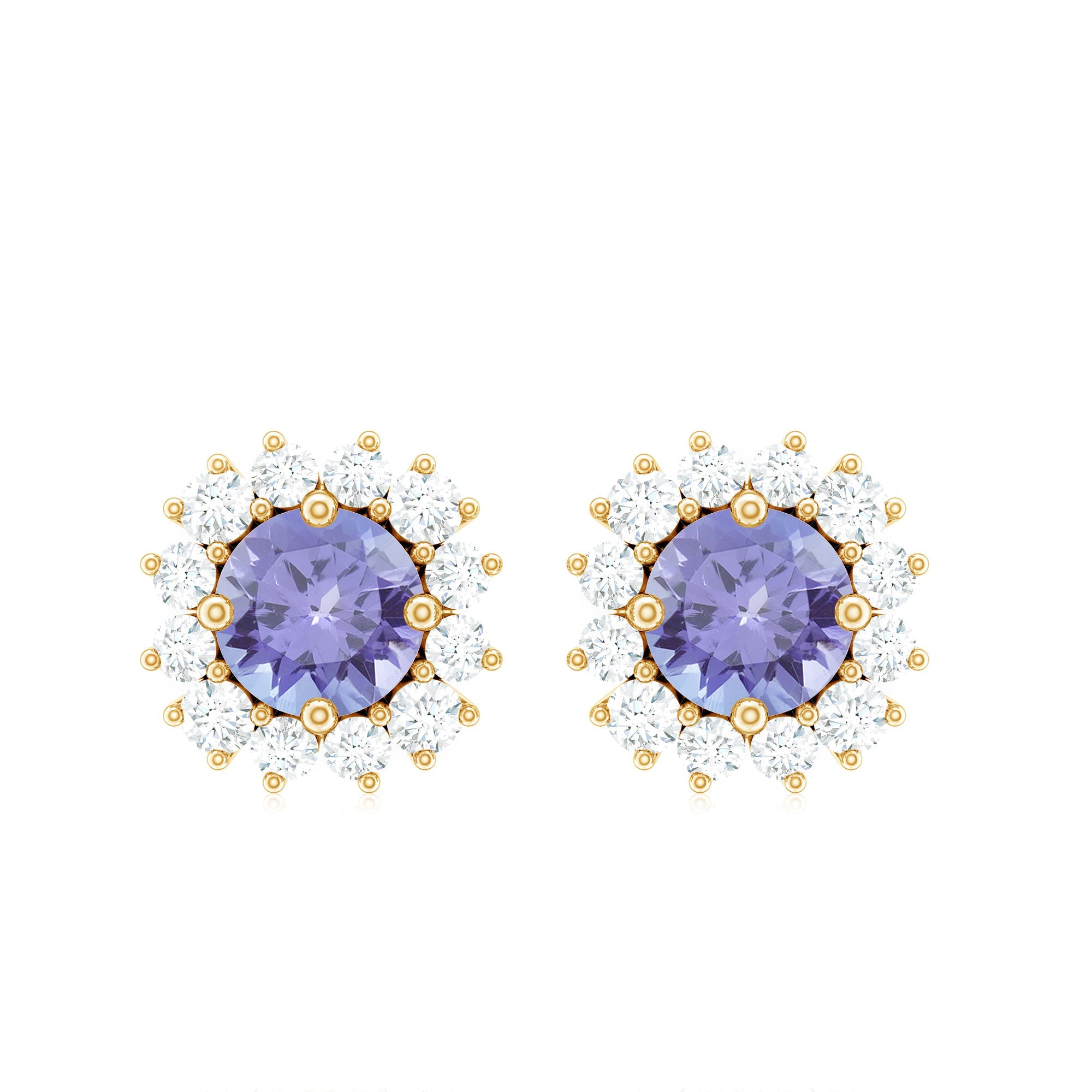 Natural 1 Carat Tanzanite Stud Earrings with Diamond Halo