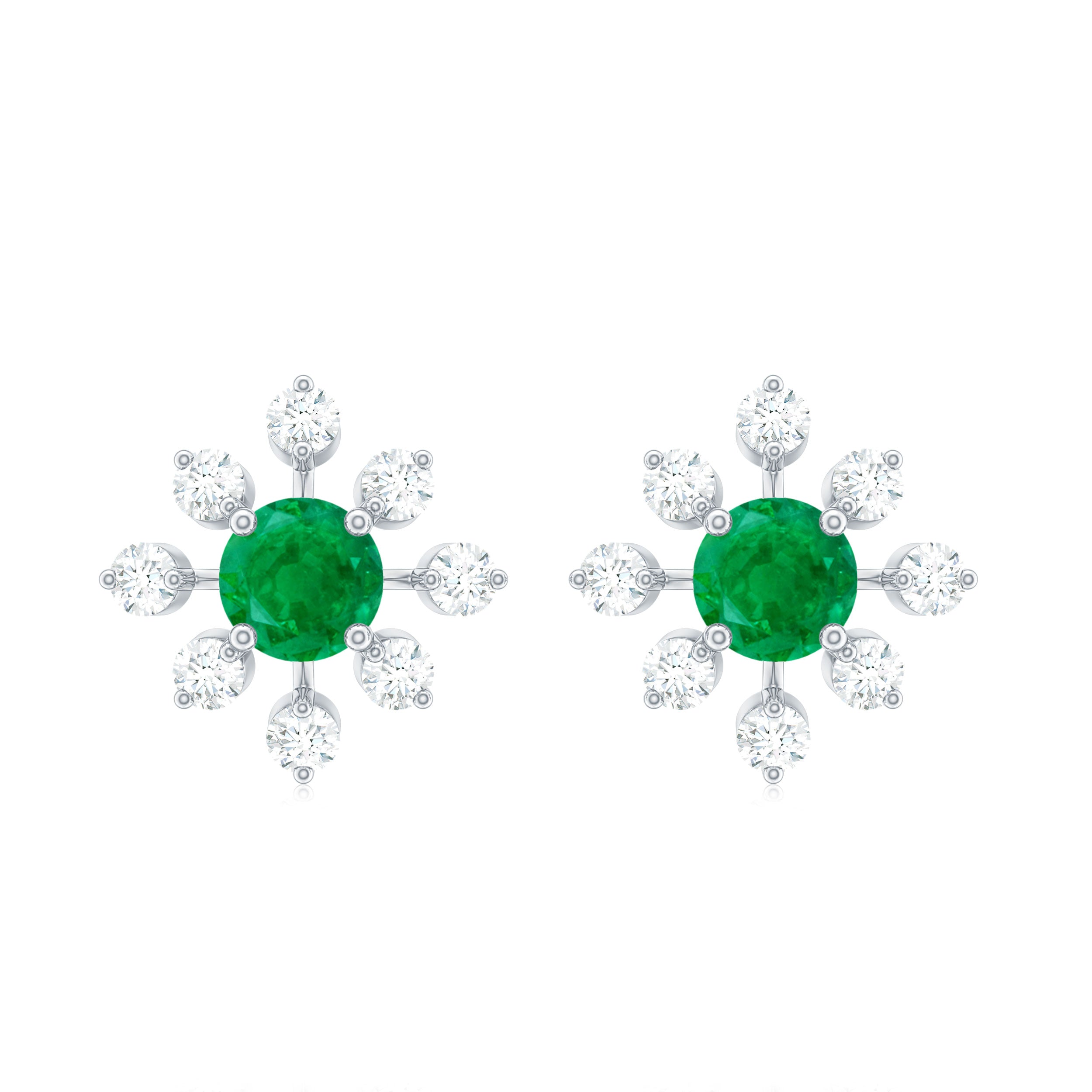 Natural Emerald Diamond Flower Earrings with Certificate