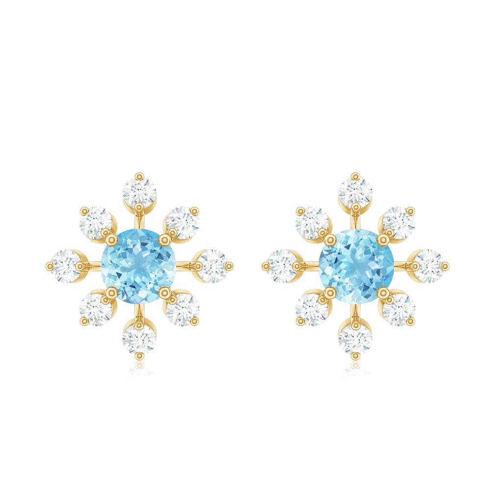 Certified Real Aquamarine Snowflake Earrings with Diamond