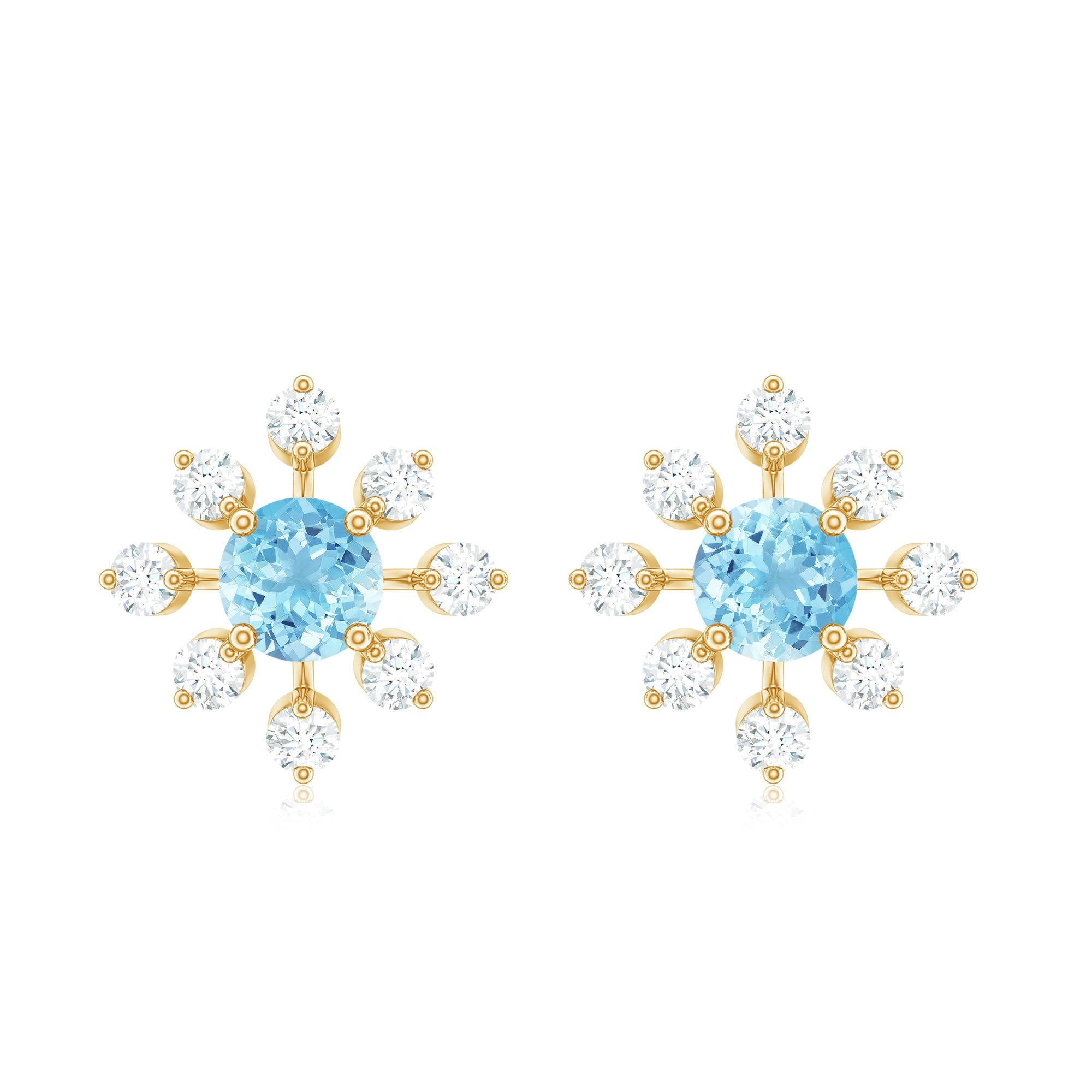 Certified Real Aquamarine Snowflake Earrings with Diamond
