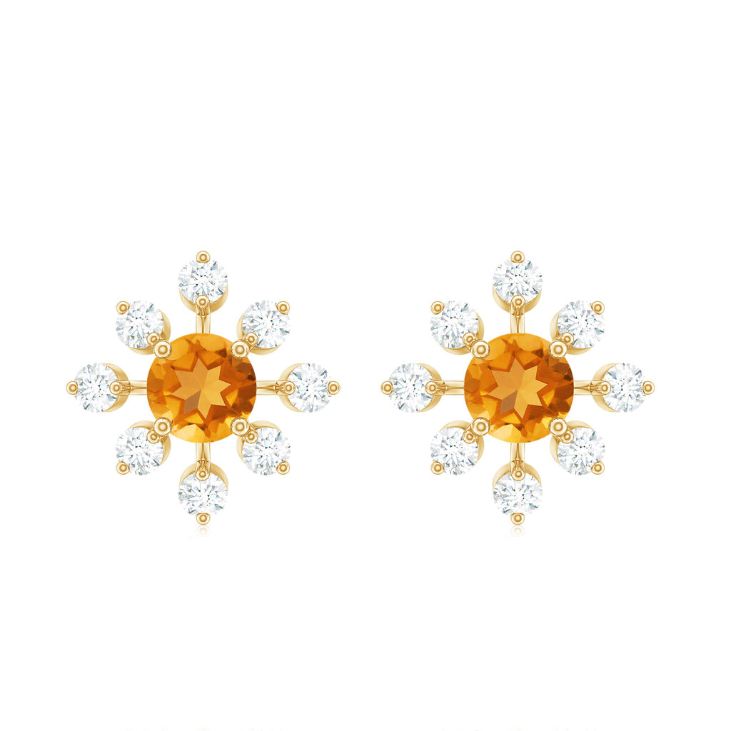 Certified Real Citrine Snowflake Earrings with Moissanite