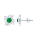 1 Carat Round Emerald and Diamond Sunburst Stud Earrings