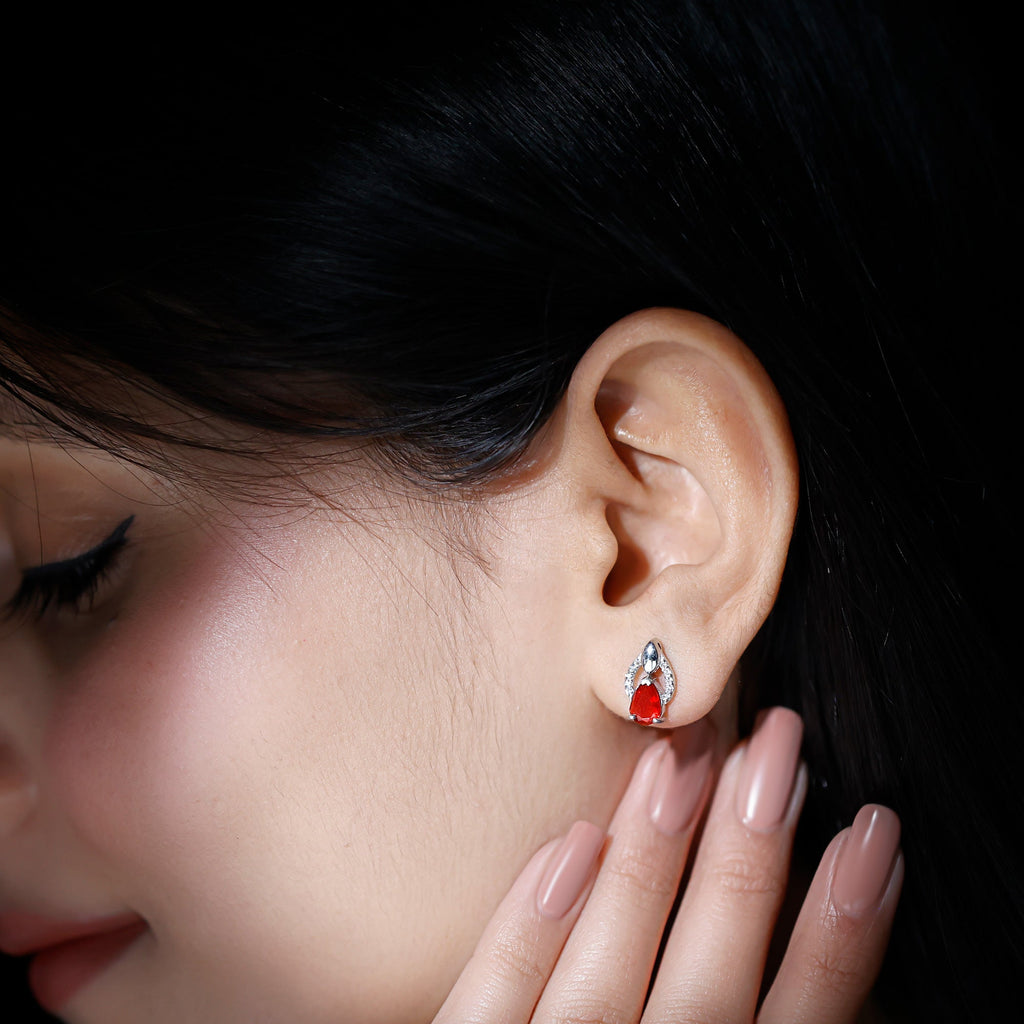 Pear Cut Fire Opal Bridal Stud Earrings with Diamonds