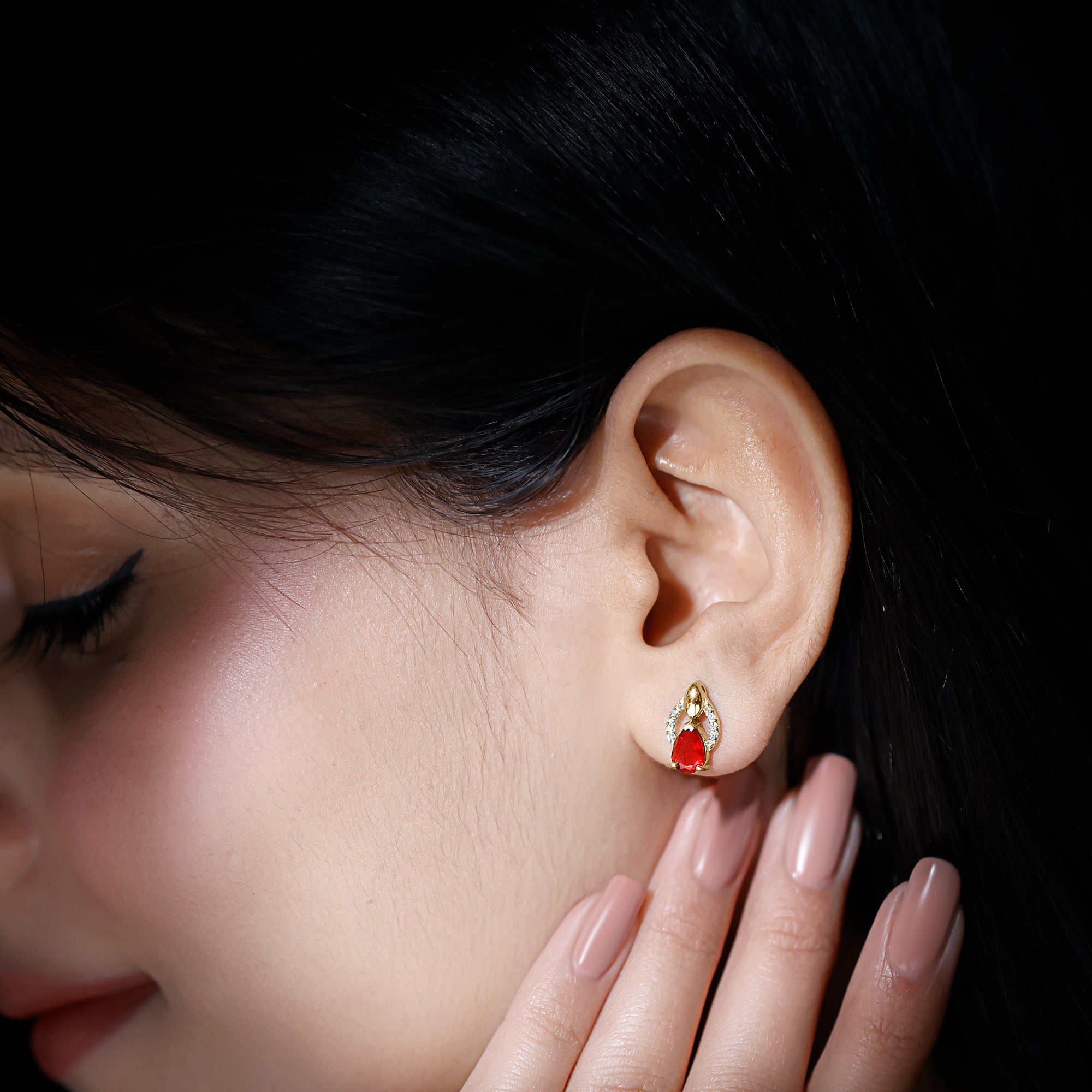 Pear Cut Fire Opal Bridal Stud Earrings with Diamonds