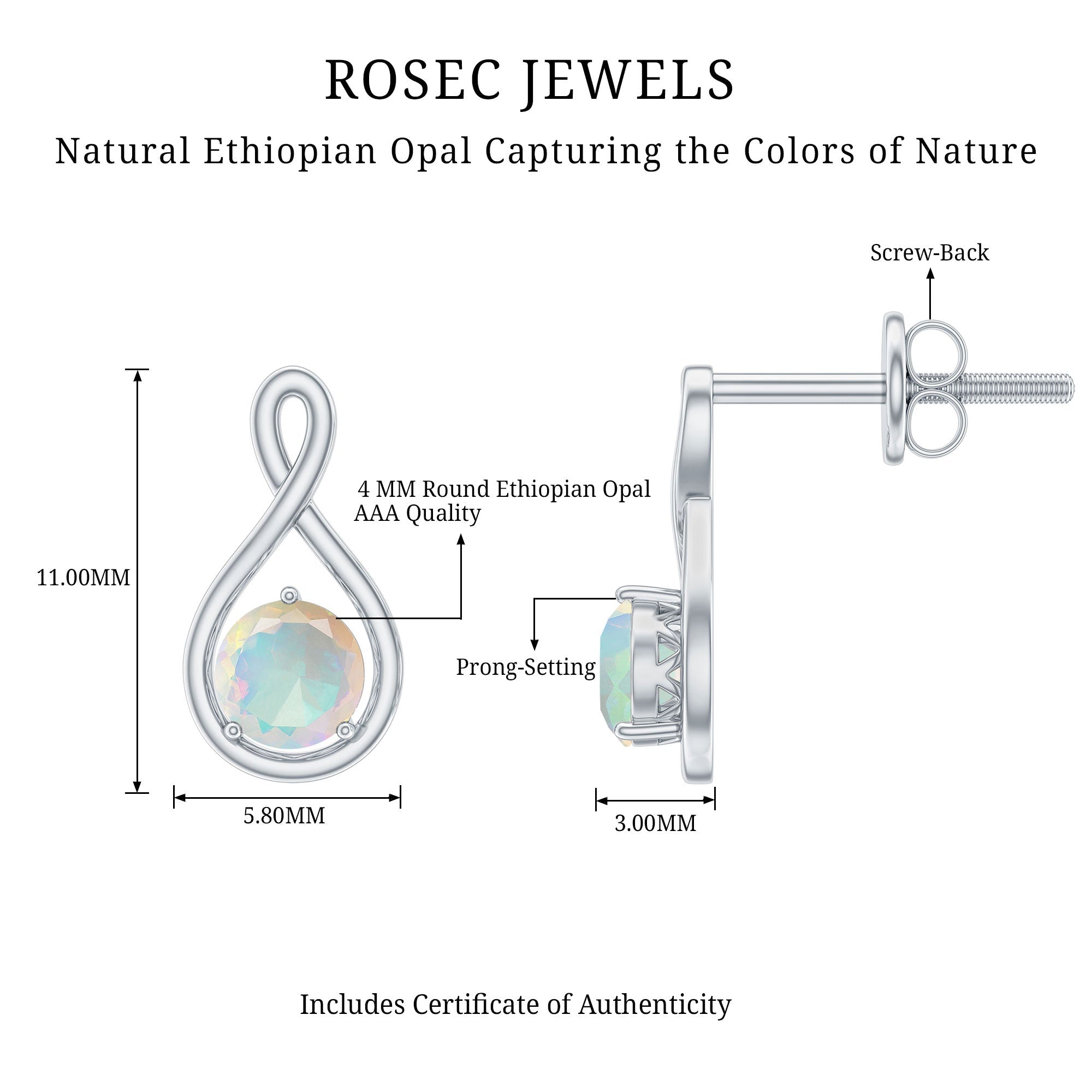 Genuine Ethiopian Opal Infinity Stud Earrings with Certificate